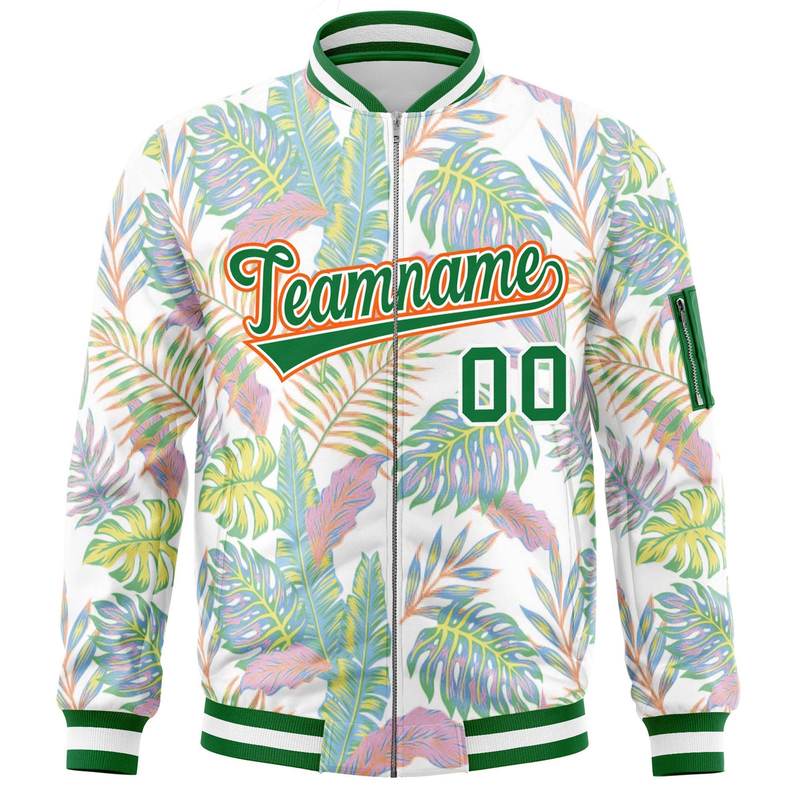 Custom Kelly Green Varsity Full-Zip Hawaii Letterman Bomber Jacket
