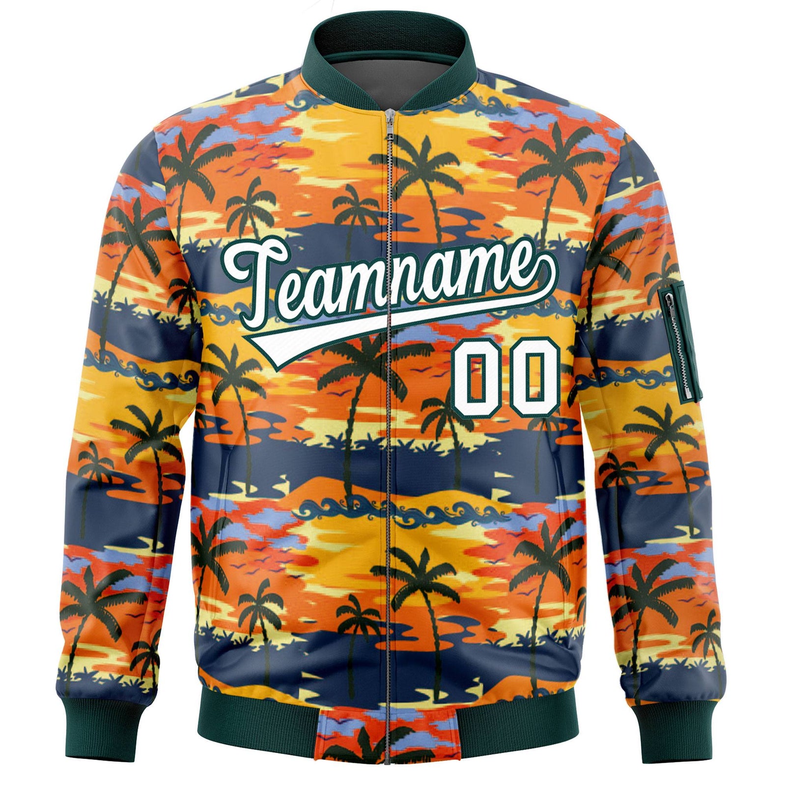 Custom Midnight Green White Varsity Full-Zip Hawaii Letterman Bomber Jacket