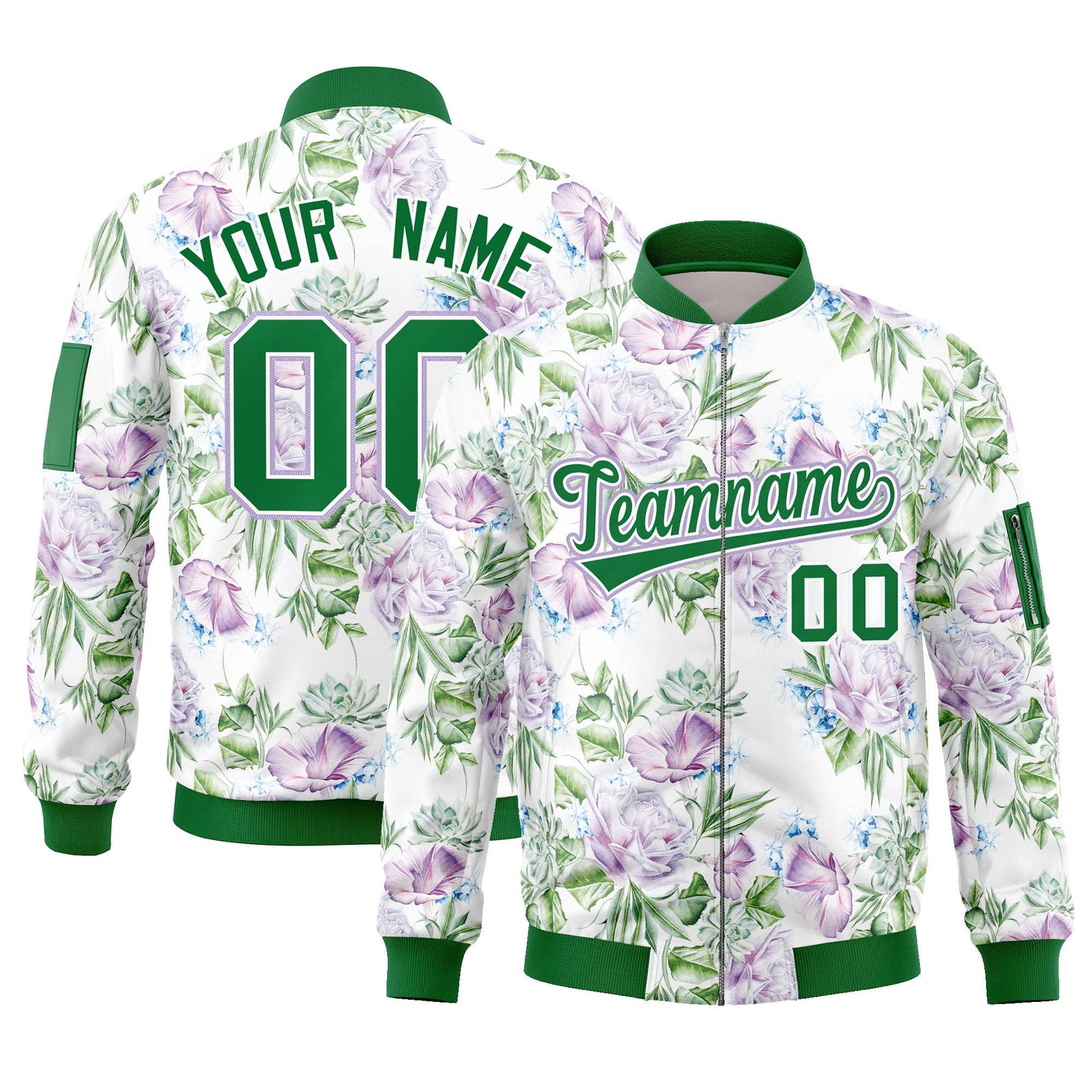 Custom Kelly Green Varsity Full-Zip Hawaii Letterman Bomber Jacket