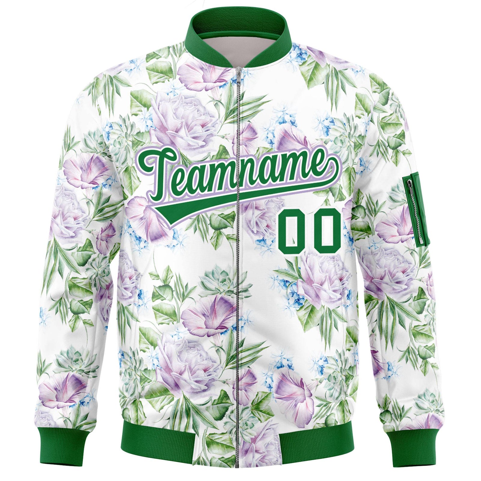 Custom Kelly Green Varsity Full-Zip Hawaii Letterman Bomber Jacket