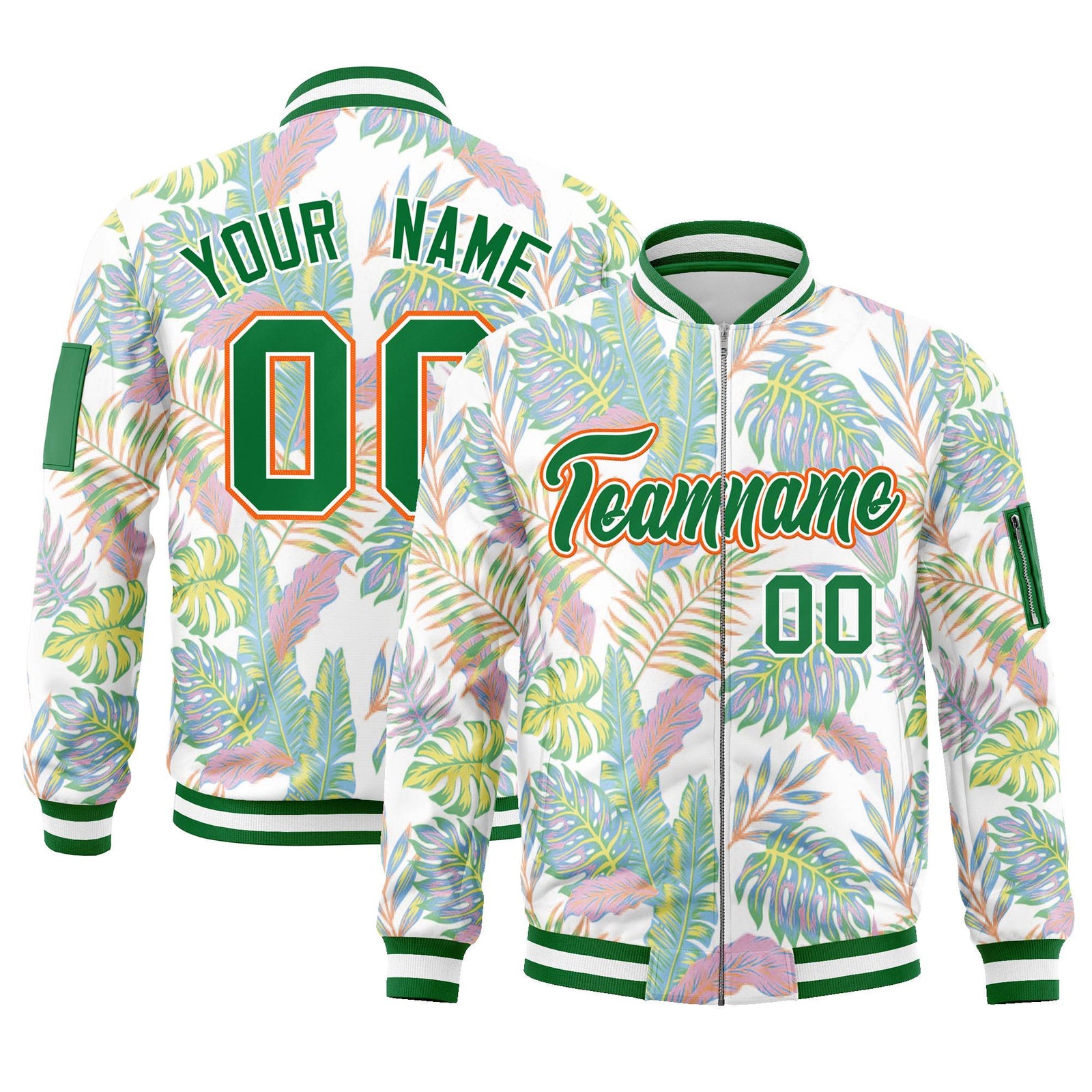Custom Kelly Green Varsity Full-Zip Hawaii Letterman Bomber Jacket