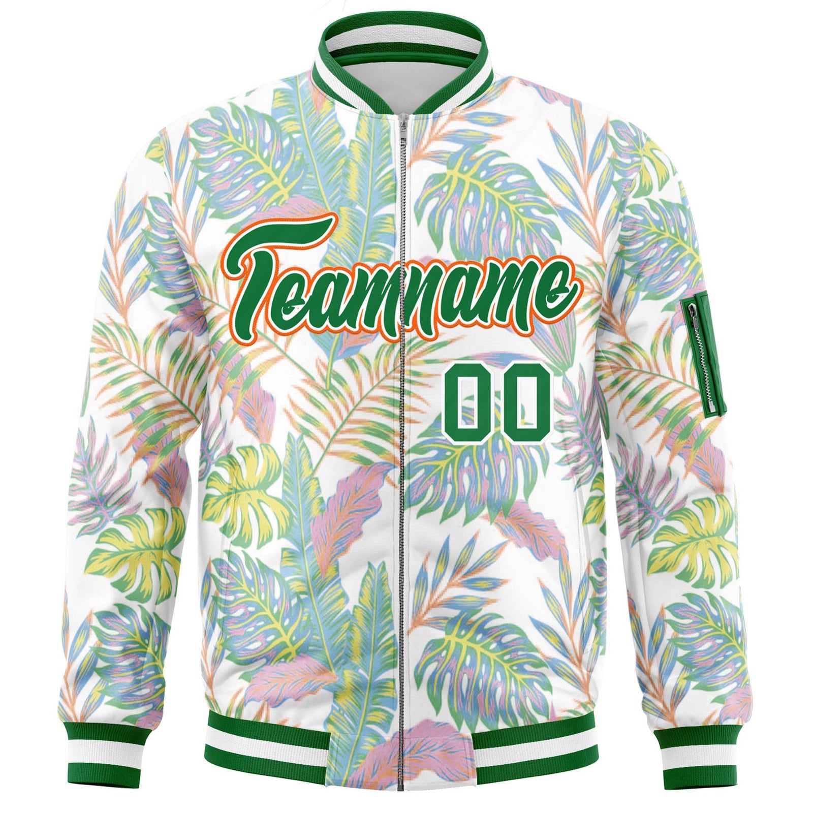 Custom Kelly Green Varsity Full-Zip Hawaii Letterman Bomber Jacket
