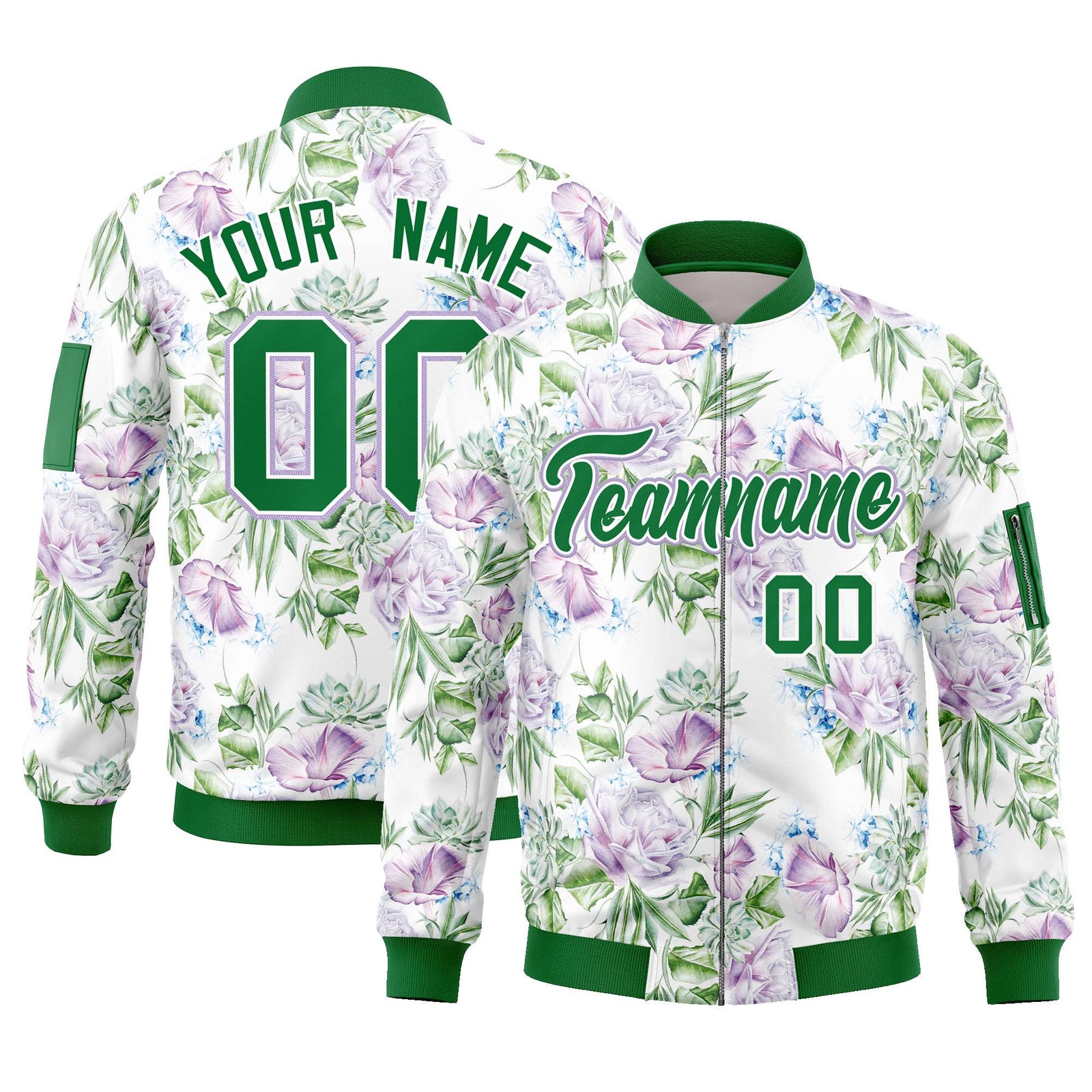 Custom Kelly Green Varsity Full-Zip Hawaii Letterman Bomber Jacket