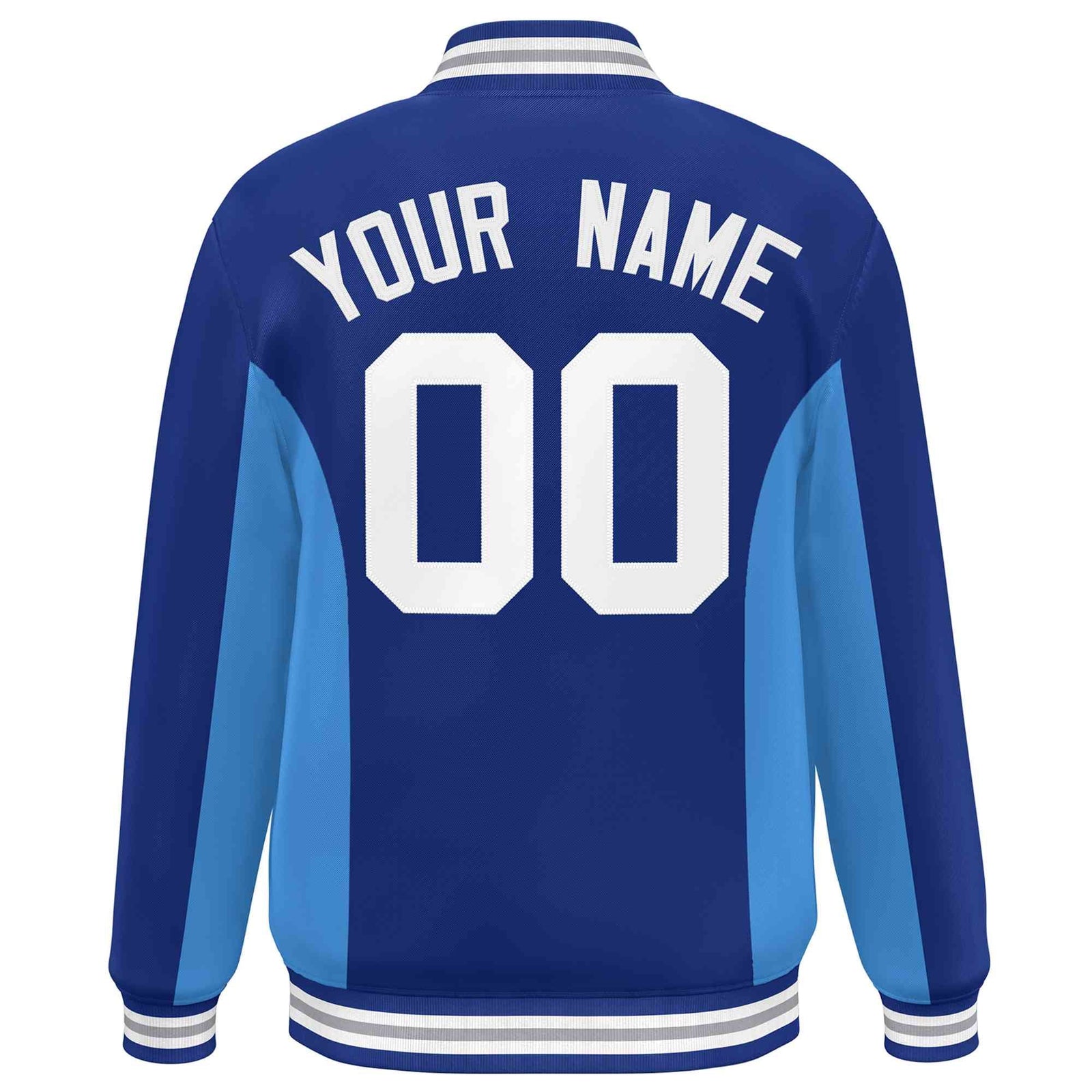 Custom Royal Powder Blue-White Varsity Full-Snap Color Block Letterman Baseball Jacket