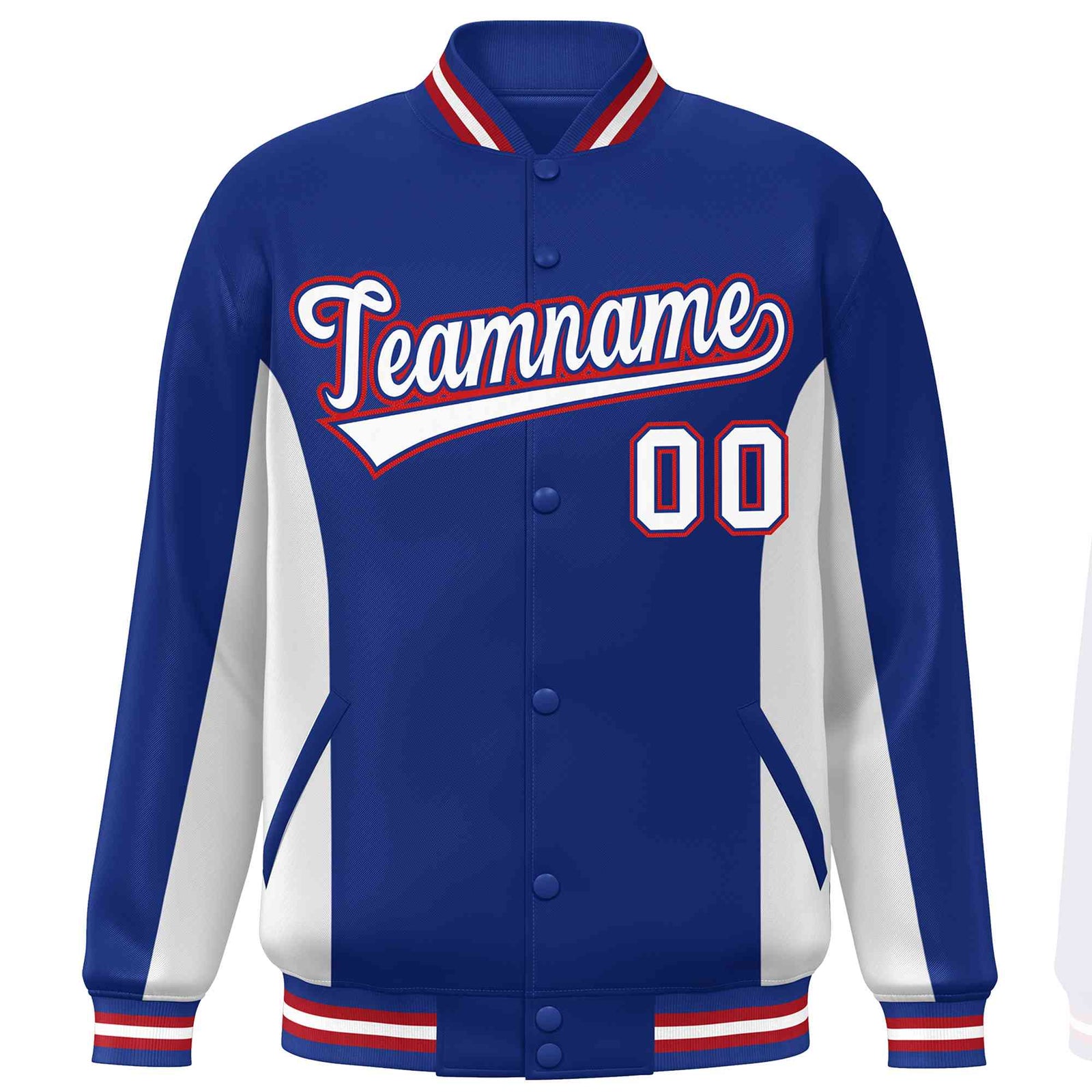 Custom Royal White Varsity Full-Snap Color Block Letterman Baseball Jacket