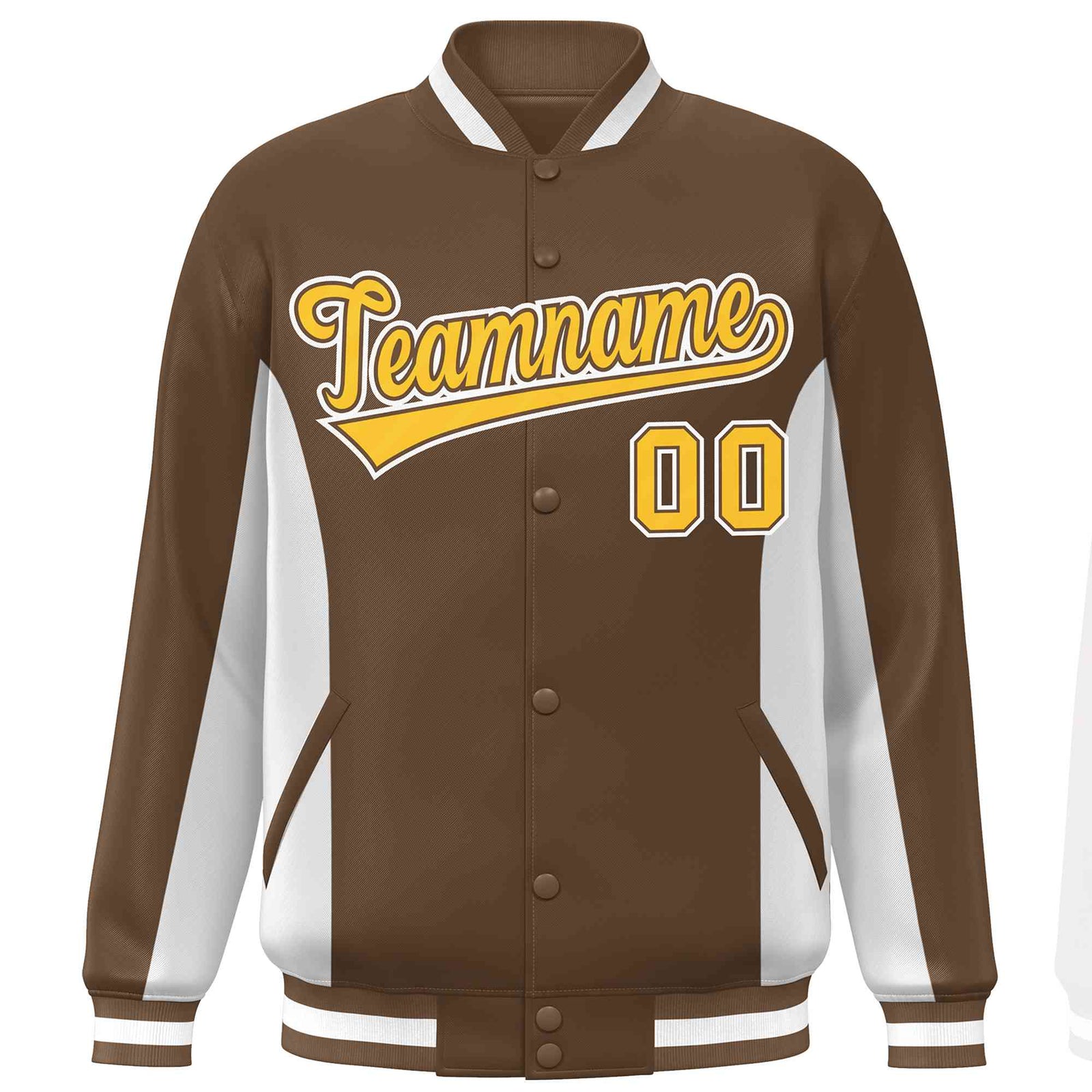 Custom Brown White-Gold Varsity Full-Snap Color Block Letterman Baseball Jacket
