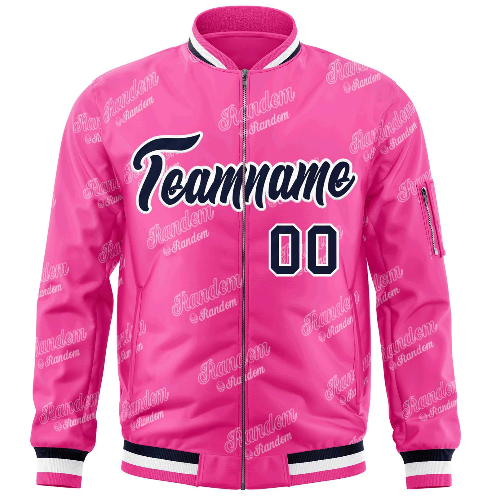 Custom Pink Navy-White Letter Full-Zip Varsity Bomber Jacket