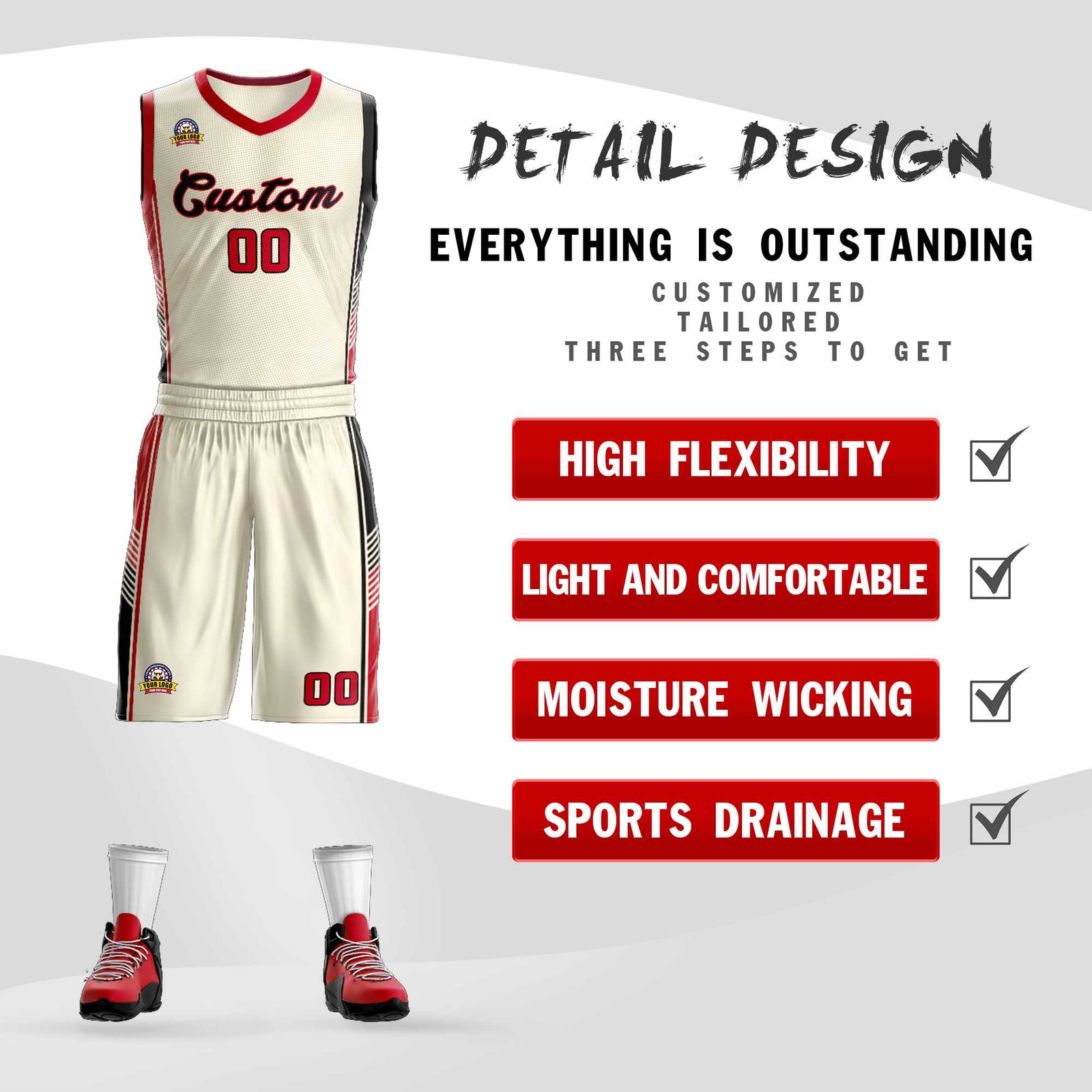 Custom Cream Red-Black Classic Sets Sports Uniform Basketball Jersey