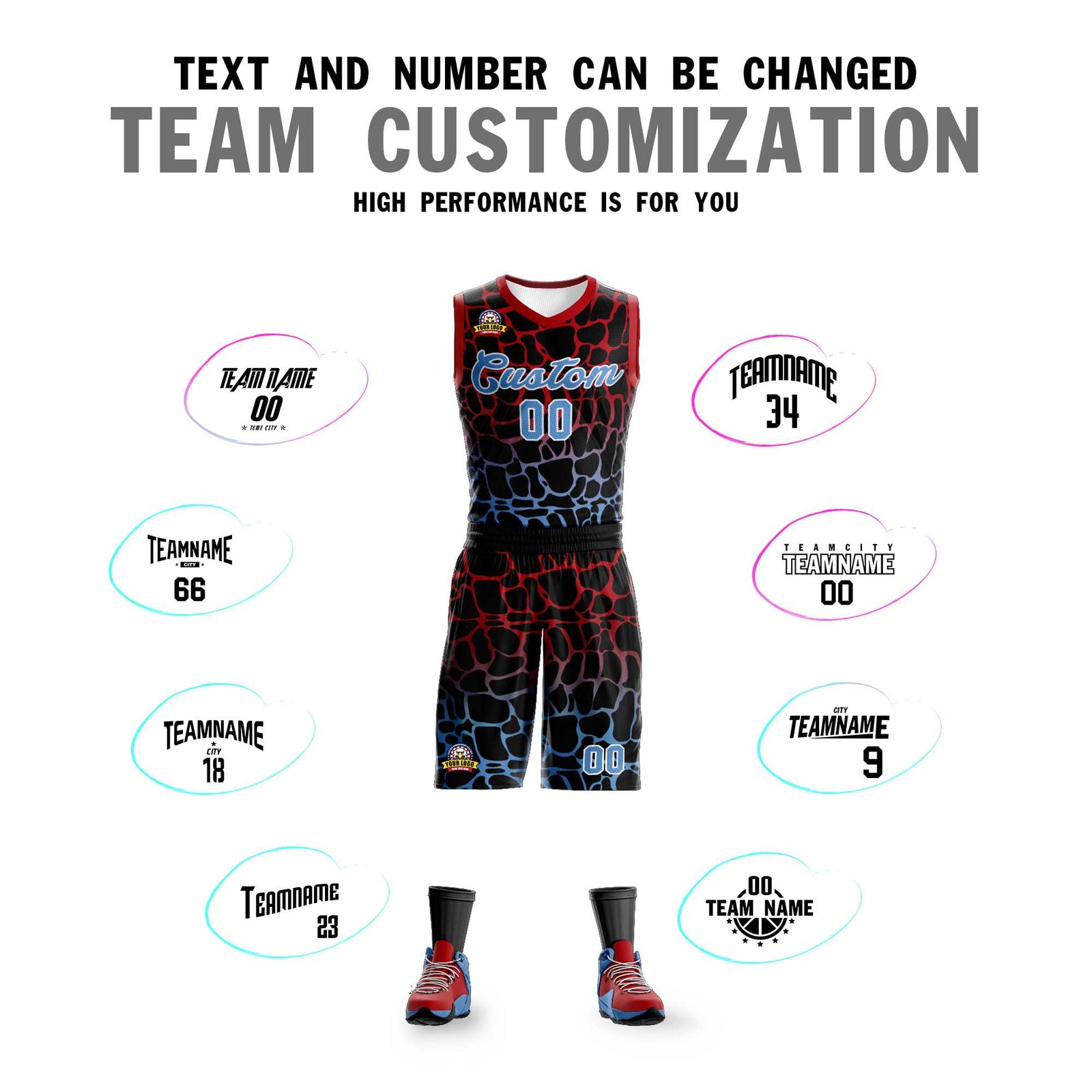 Custom Black Red-Powder Blue Spotted Graffiti Pattern Sports Uniform Basketball Jersey