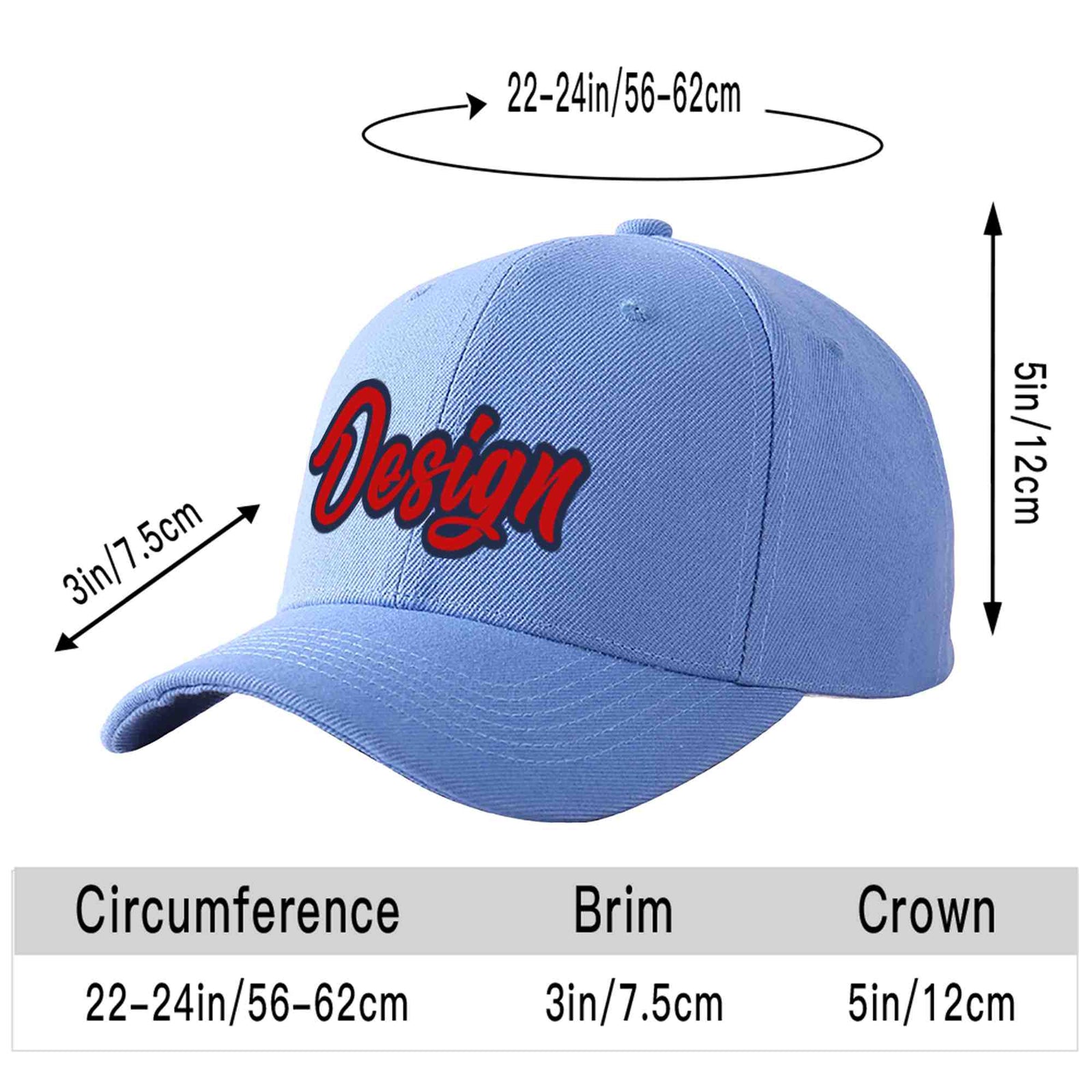 Custom Sky Blue Red-Navy Curved Eaves Sport Design Baseball Cap