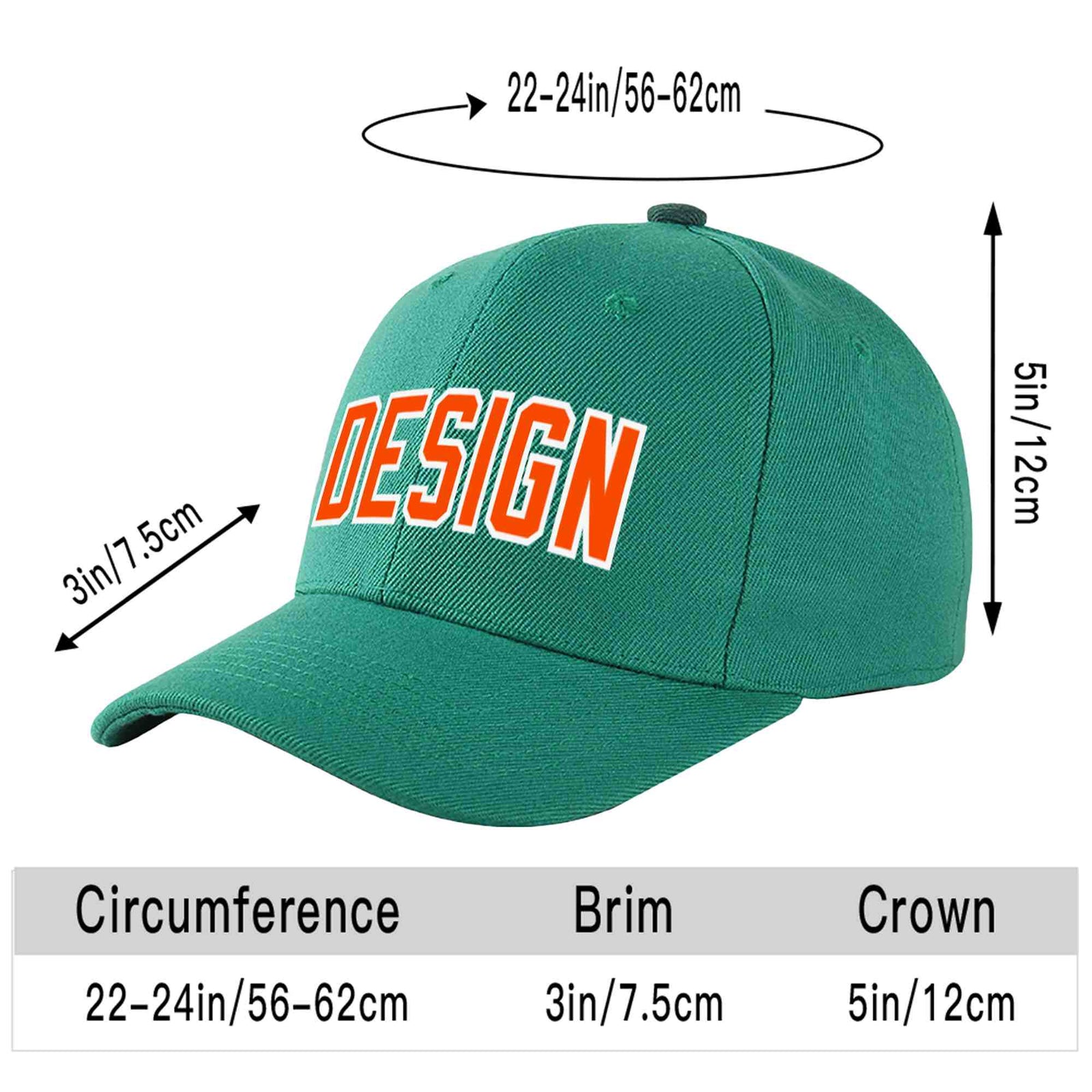 Custom Light Green Orange-White Curved Eaves Sport Design Baseball Cap