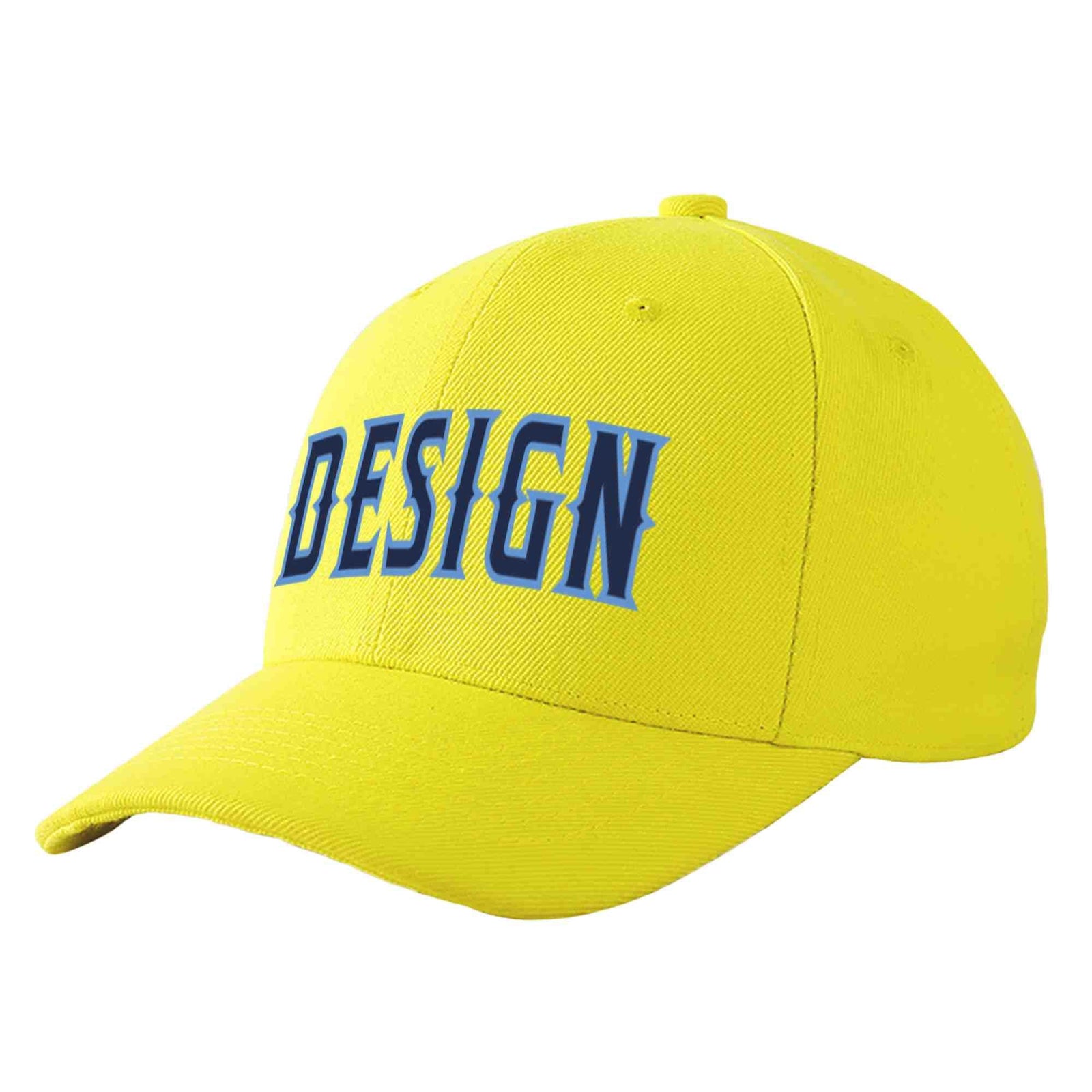 Custom Yellow Navy-Light Blue Curved Eaves Sport Design Baseball Cap