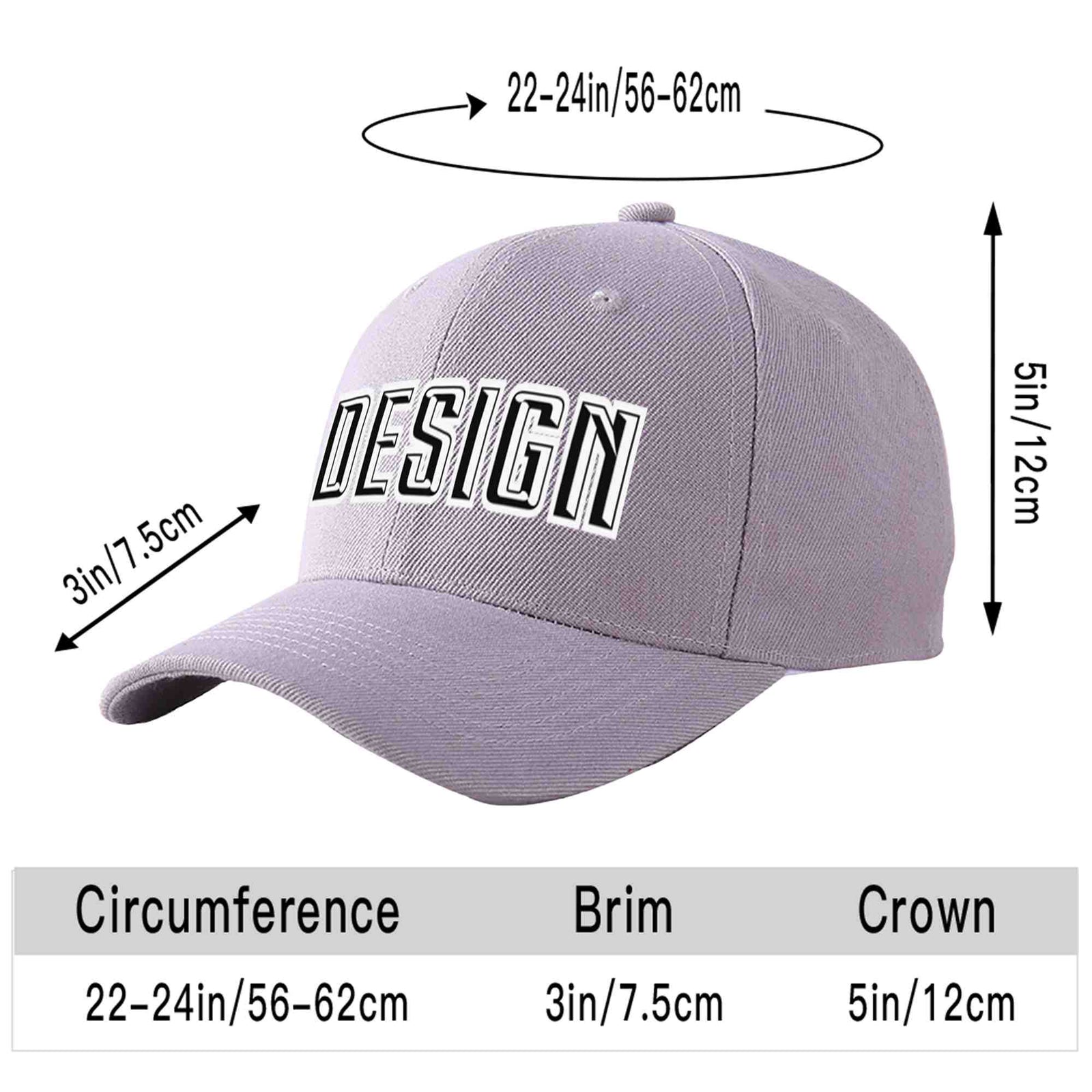 Custom Gray Black-White Curved Eaves Sport Design Baseball Cap