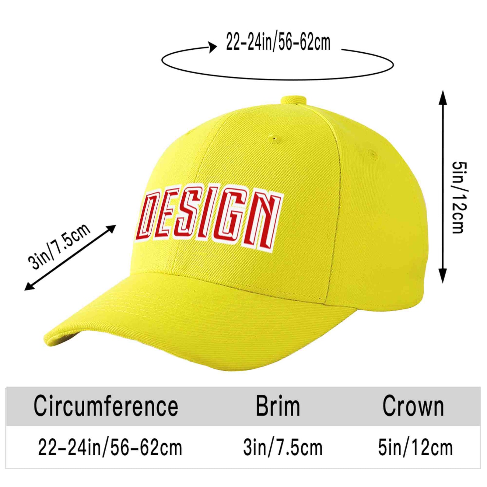 Custom Yellow Red-White Curved Eaves Sport Design Baseball Cap