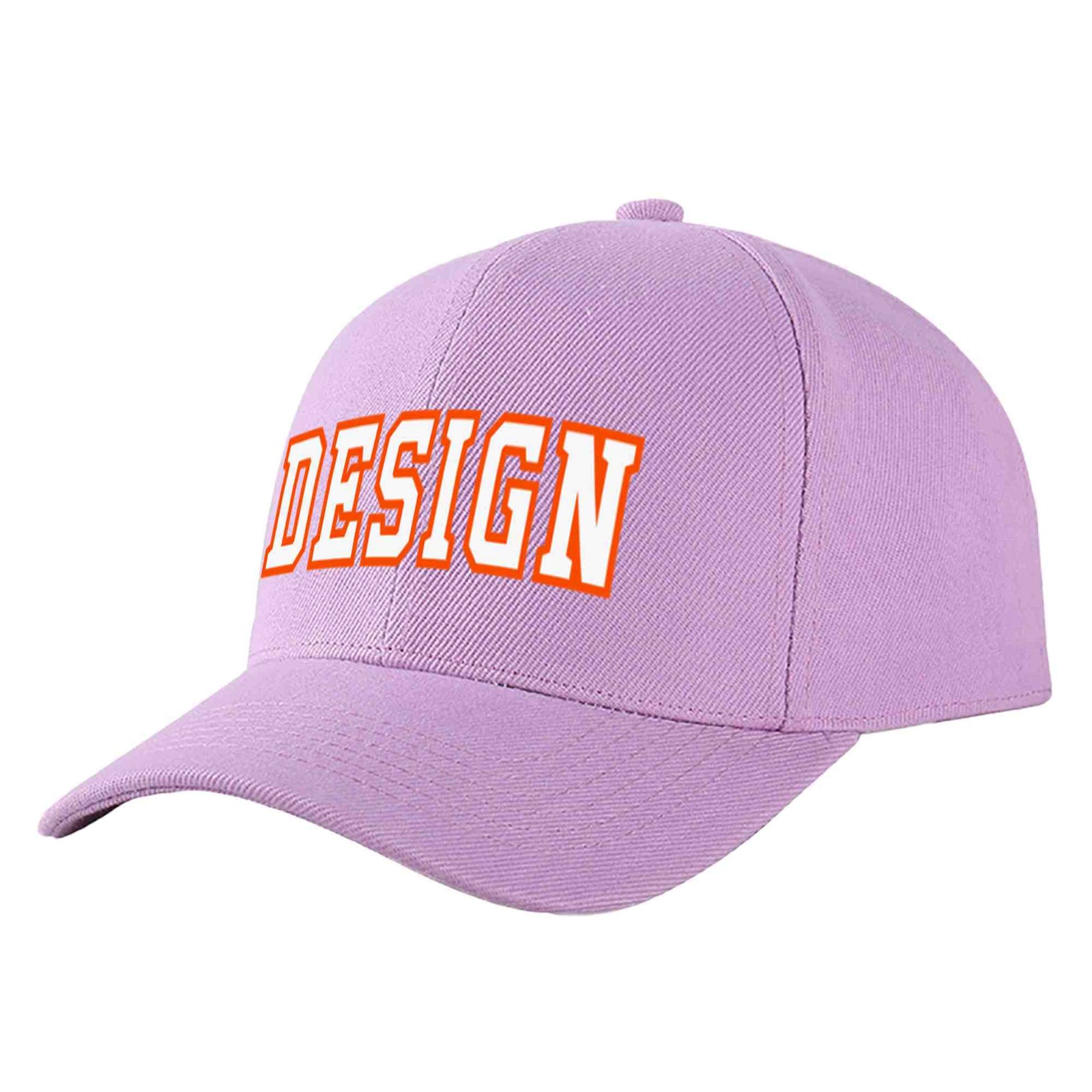 Custom Light Purple White-Orange Curved Eaves Sport Design Baseball Cap