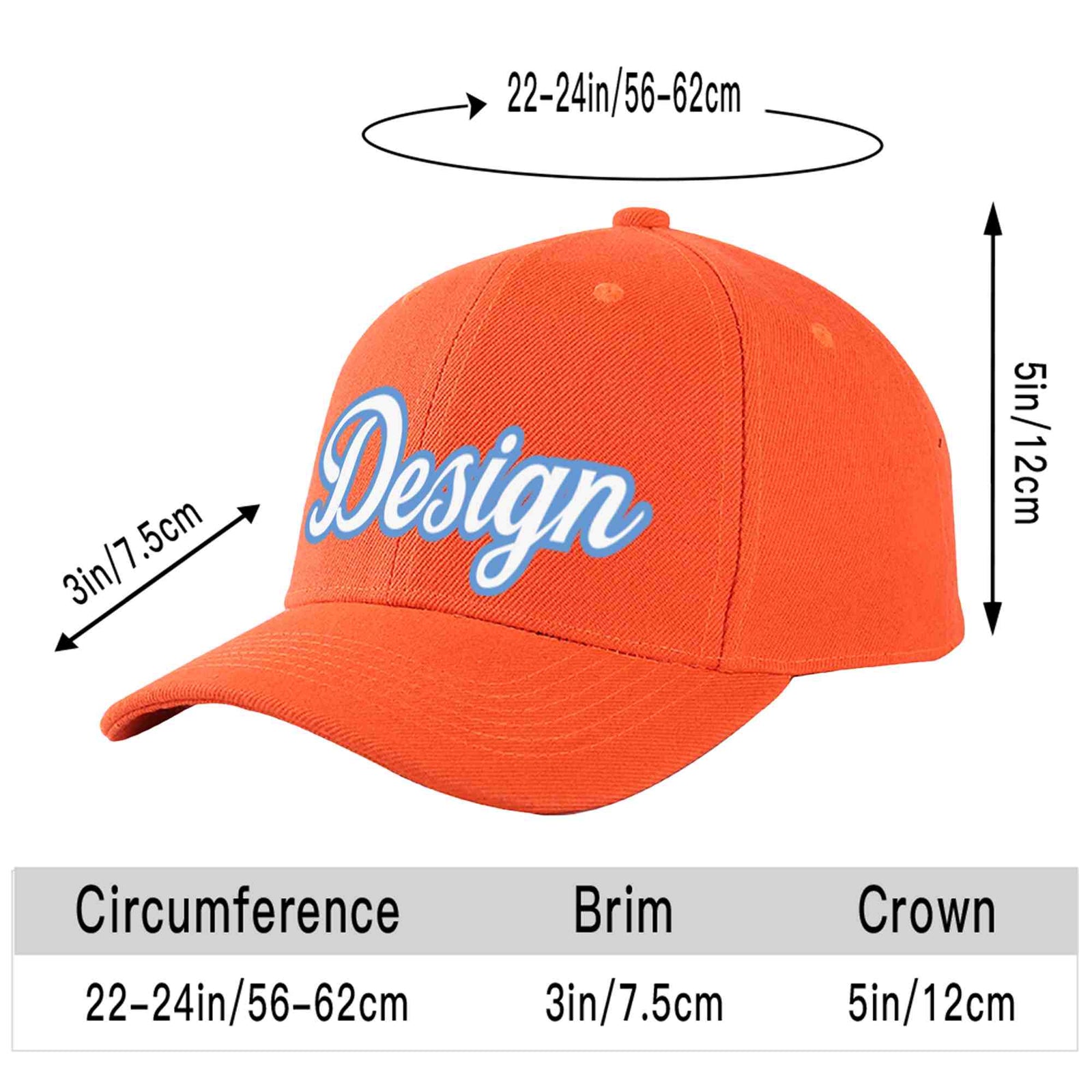 Custom Tangerine White-Light Blue Curved Eaves Sport Design Baseball Cap