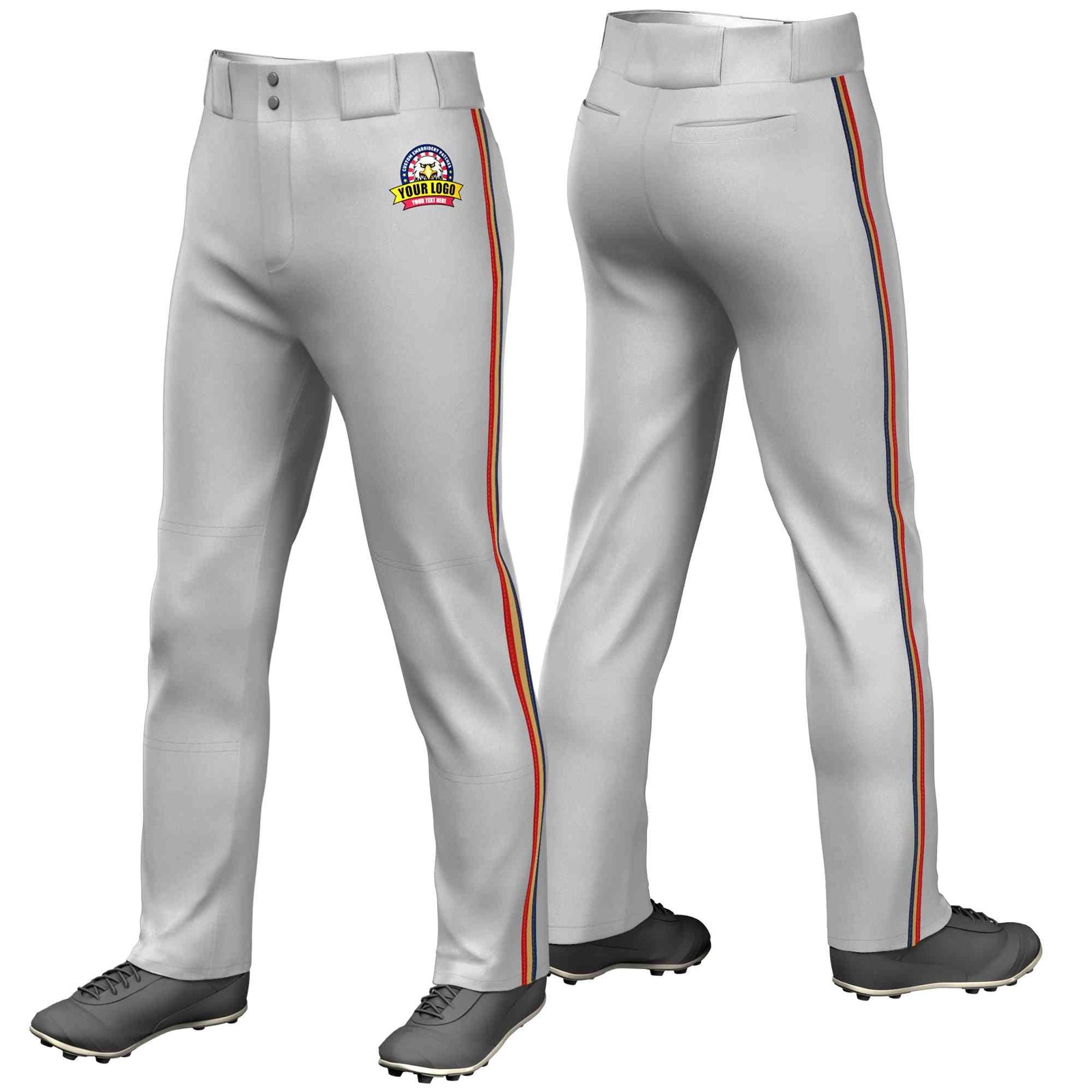 Custom Gray Navy Old Gold-Red Classic Fit Stretch Practice Loose-fit Baseball Pants