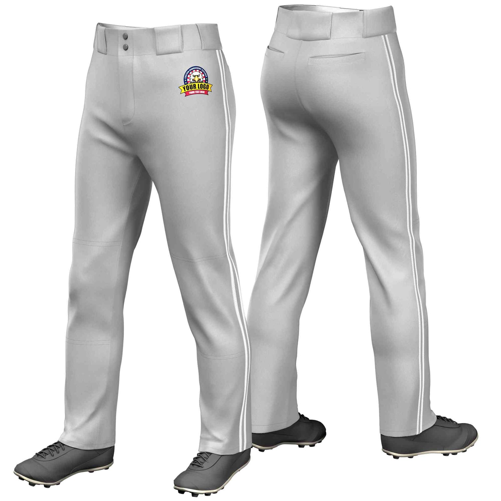 Custom Gray White Gray-White Classic Fit Stretch Practice Loose-fit Baseball Pants