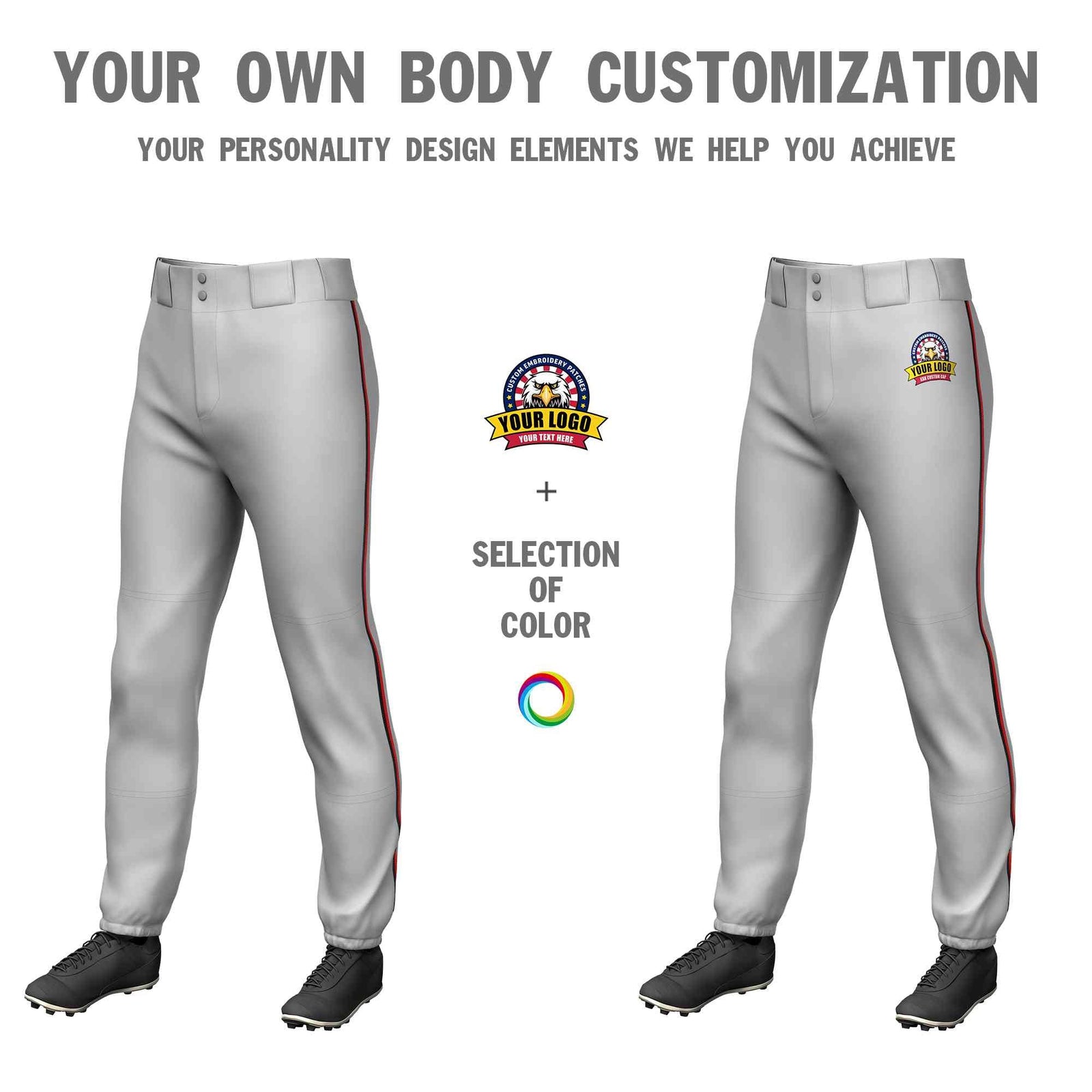 Custom Gray Black-Red Classic Fit Stretch Practice Pull-up Baseball Pants
