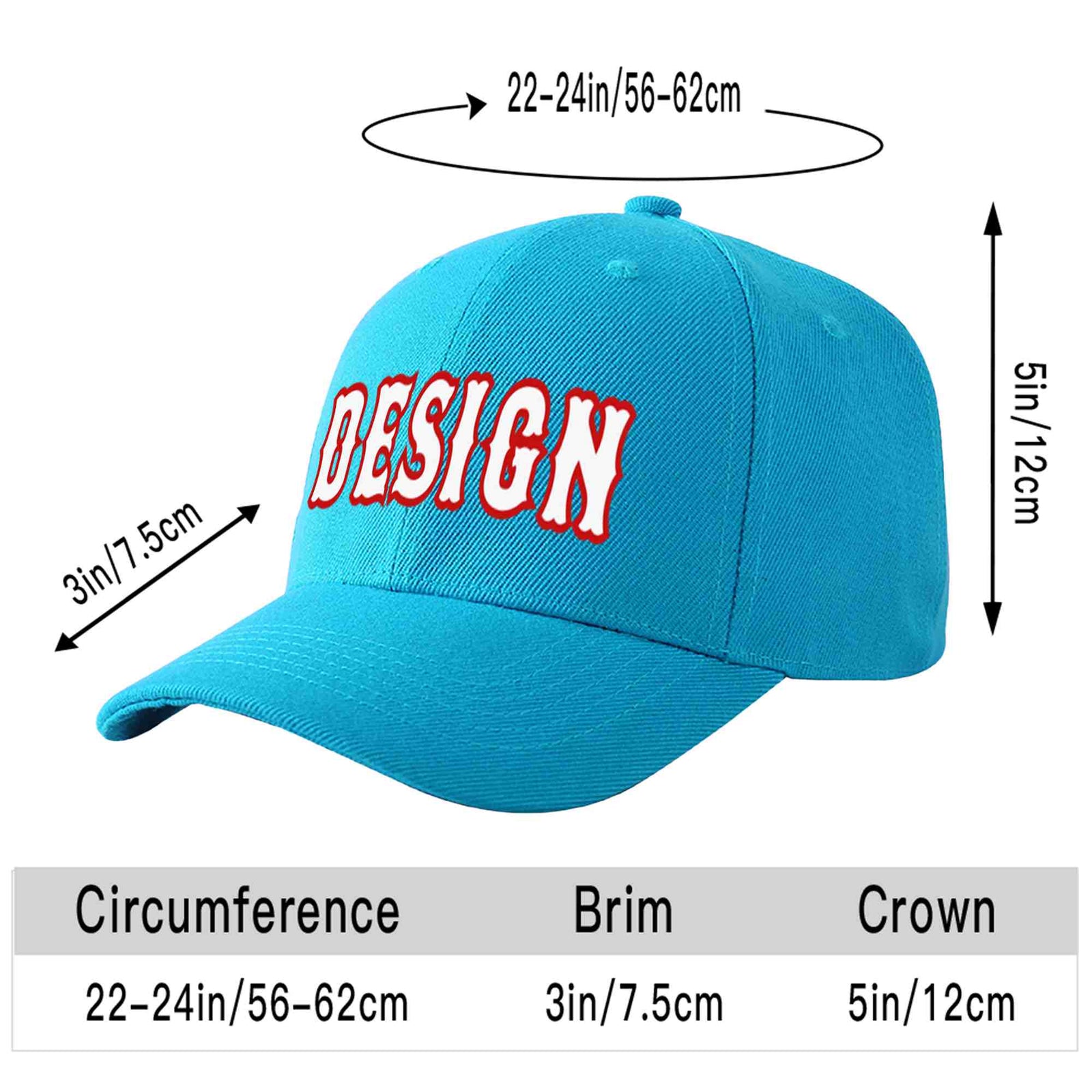 Custom Aqua White-Red Curved Eaves Sport Design Baseball Cap