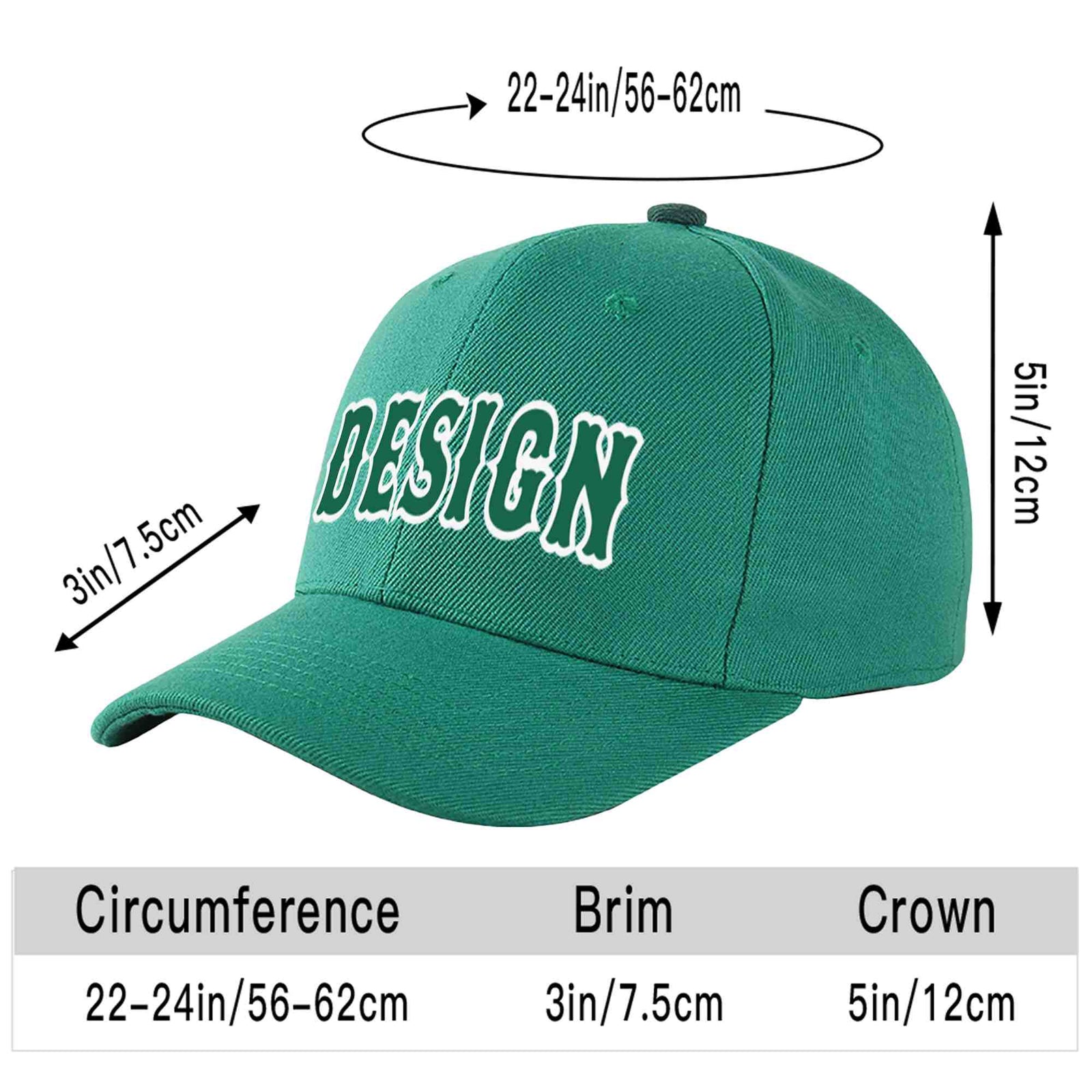 Custom Light Green Kelly Green-White Curved Eaves Sport Design Baseball Cap