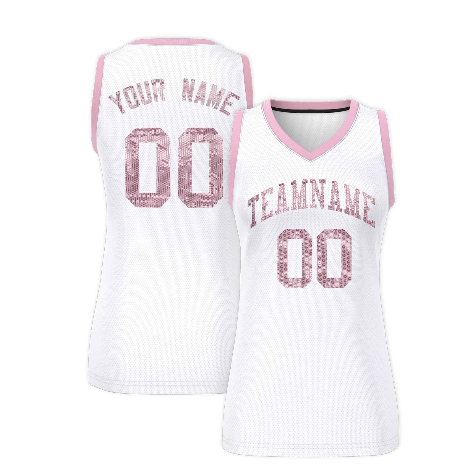 Custom White Light Pink Women Netball Sequined Dress
