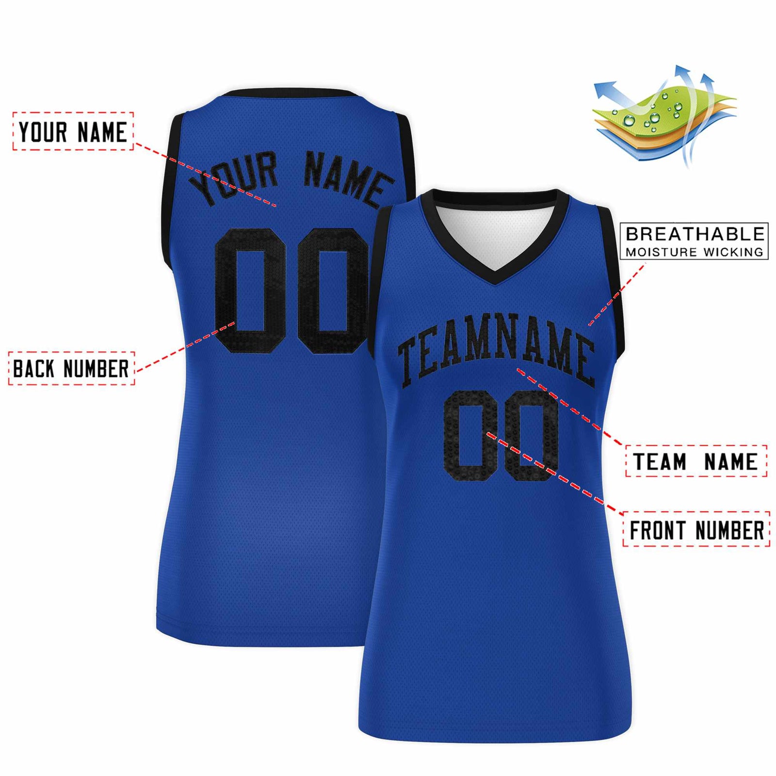 Custom Royal Black Women Netball Sequined Dress