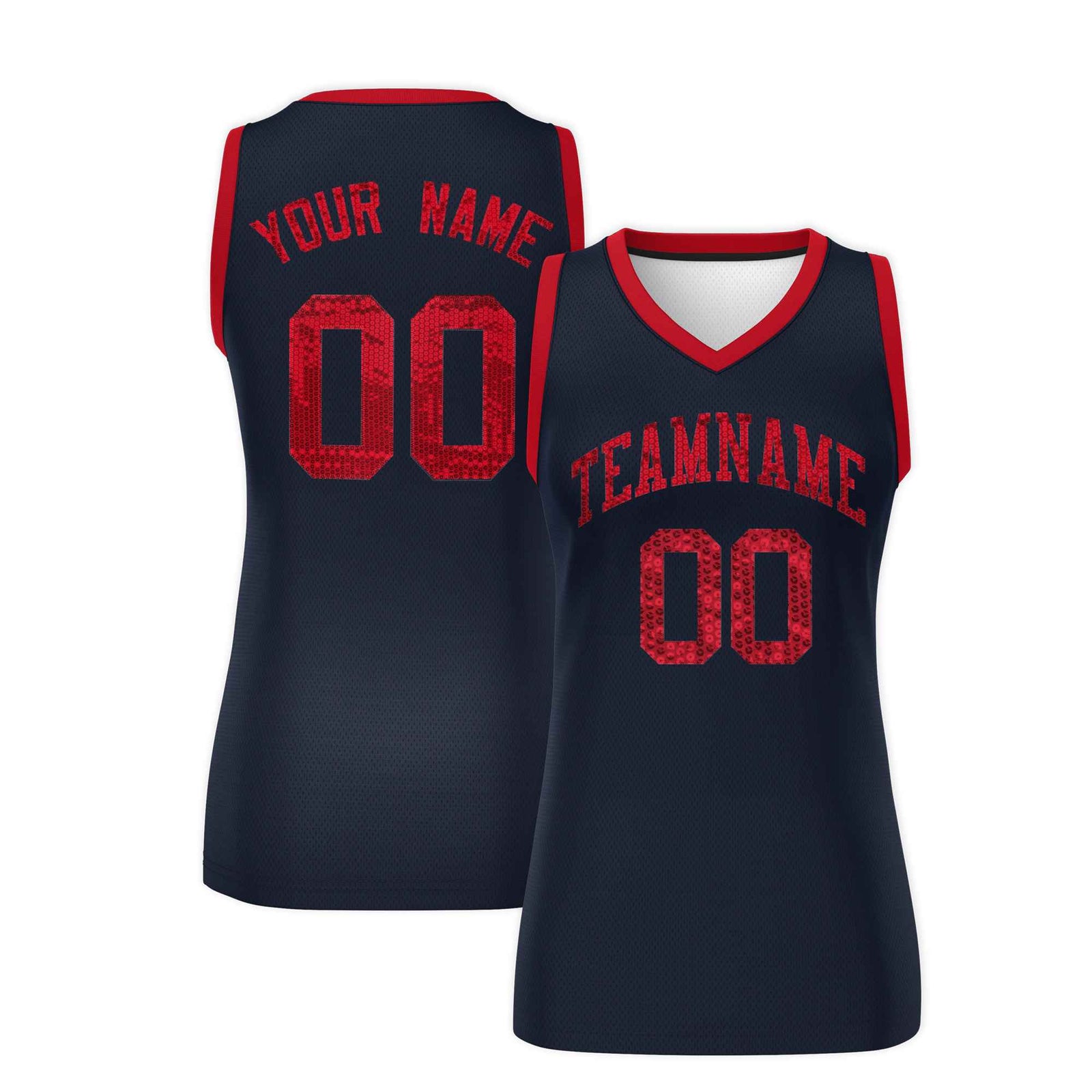 Custom Navy Red Women Netball Sequined Dress