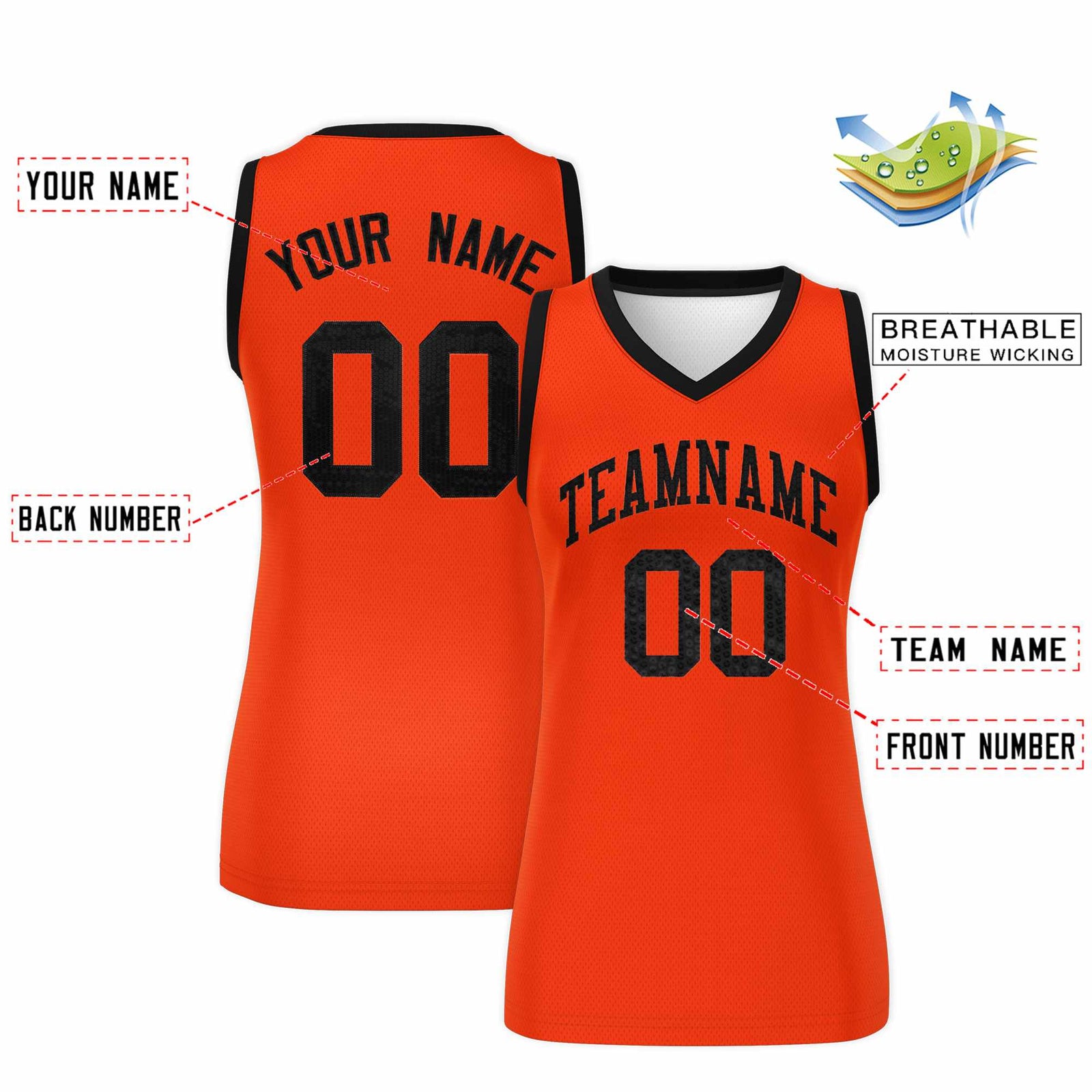 Custom Orange Black Women Netball Sequined Dress