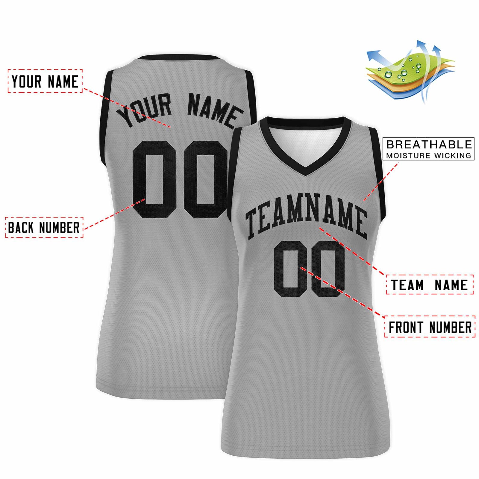 Custom Silver Black Women Netball Sequined Dress