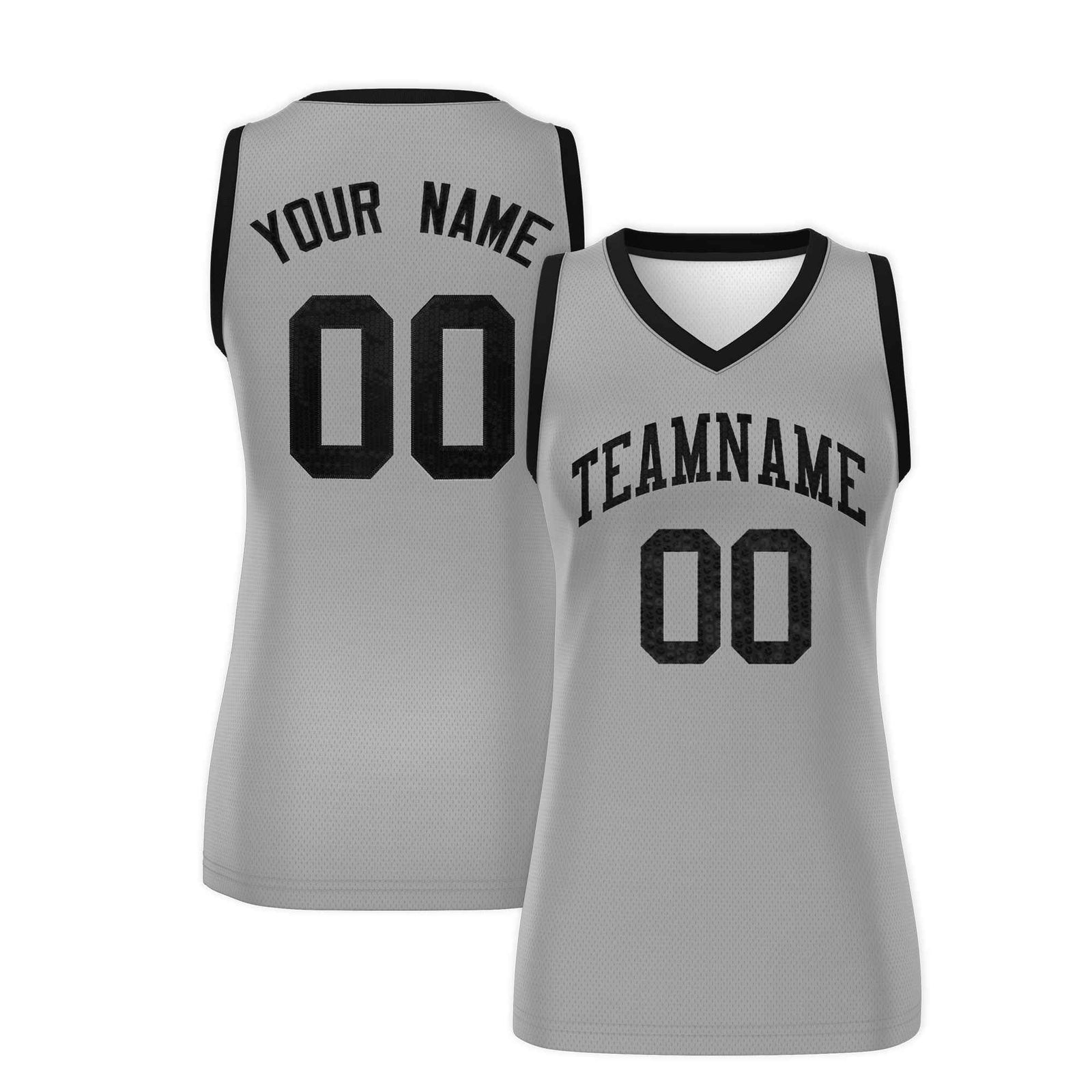 Custom Silver Black Women Netball Sequined Dress