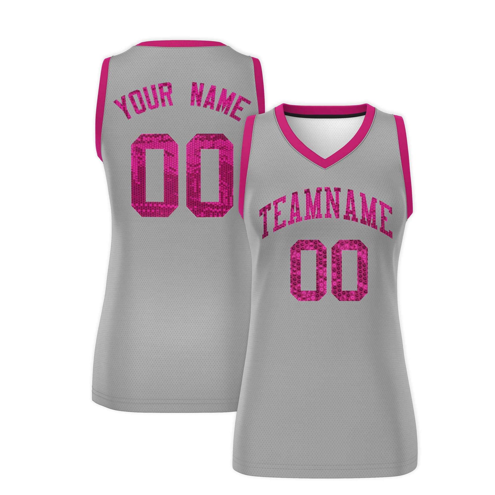 Custom Silver Pink Women Netball Sequined Dress
