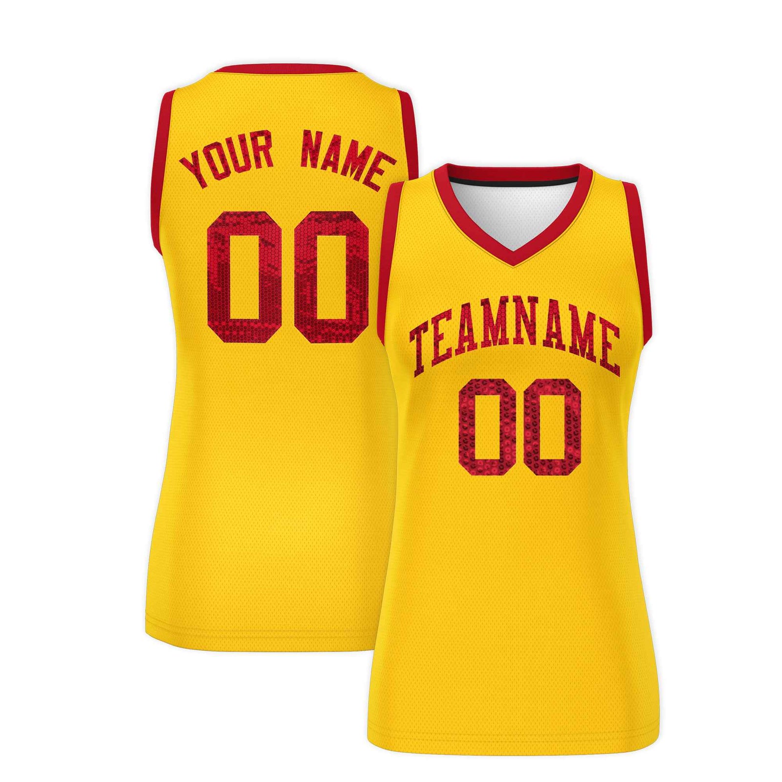 Custom Gold Red Women Netball Sequined Dress