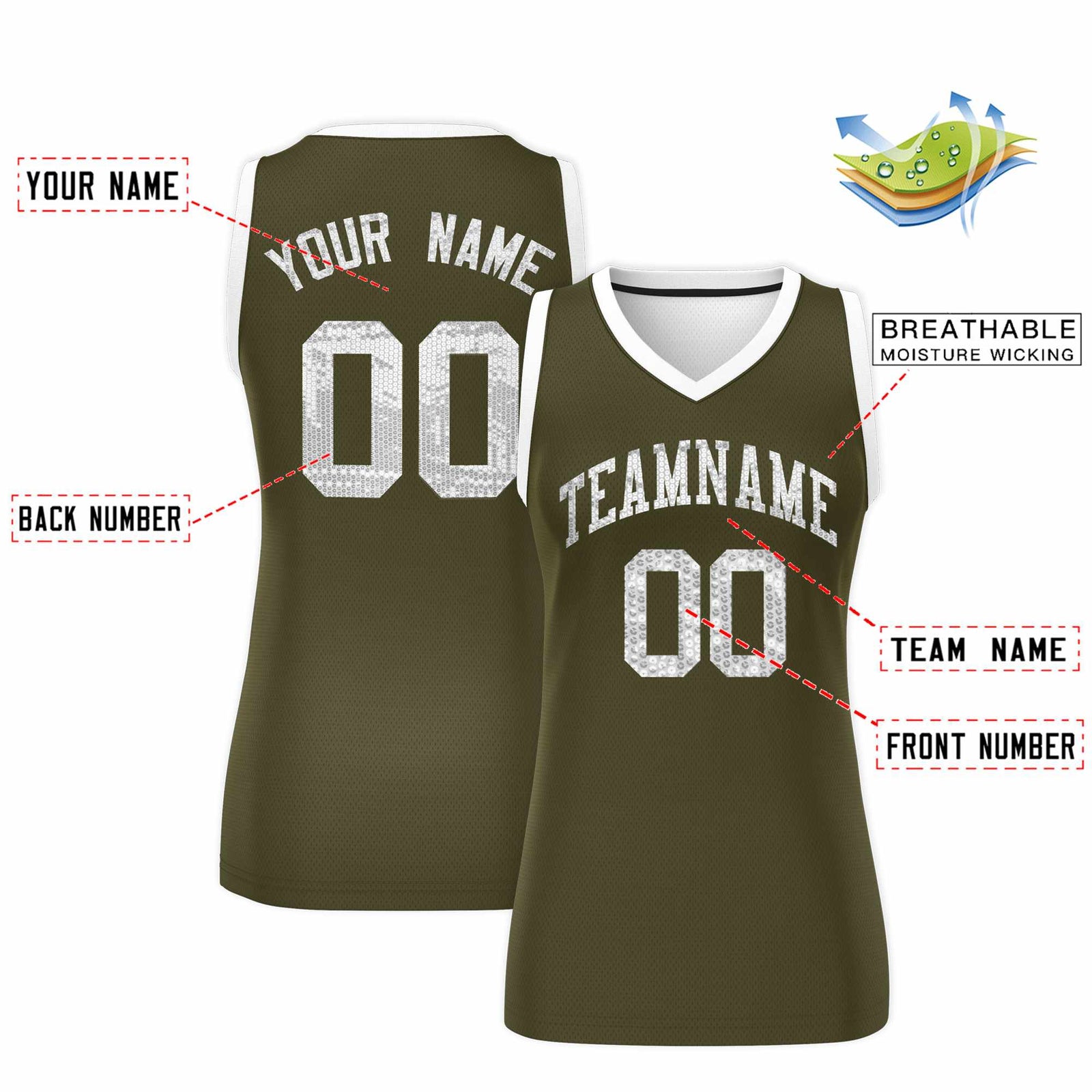 Custom Olive White Women Netball Sequined Dress