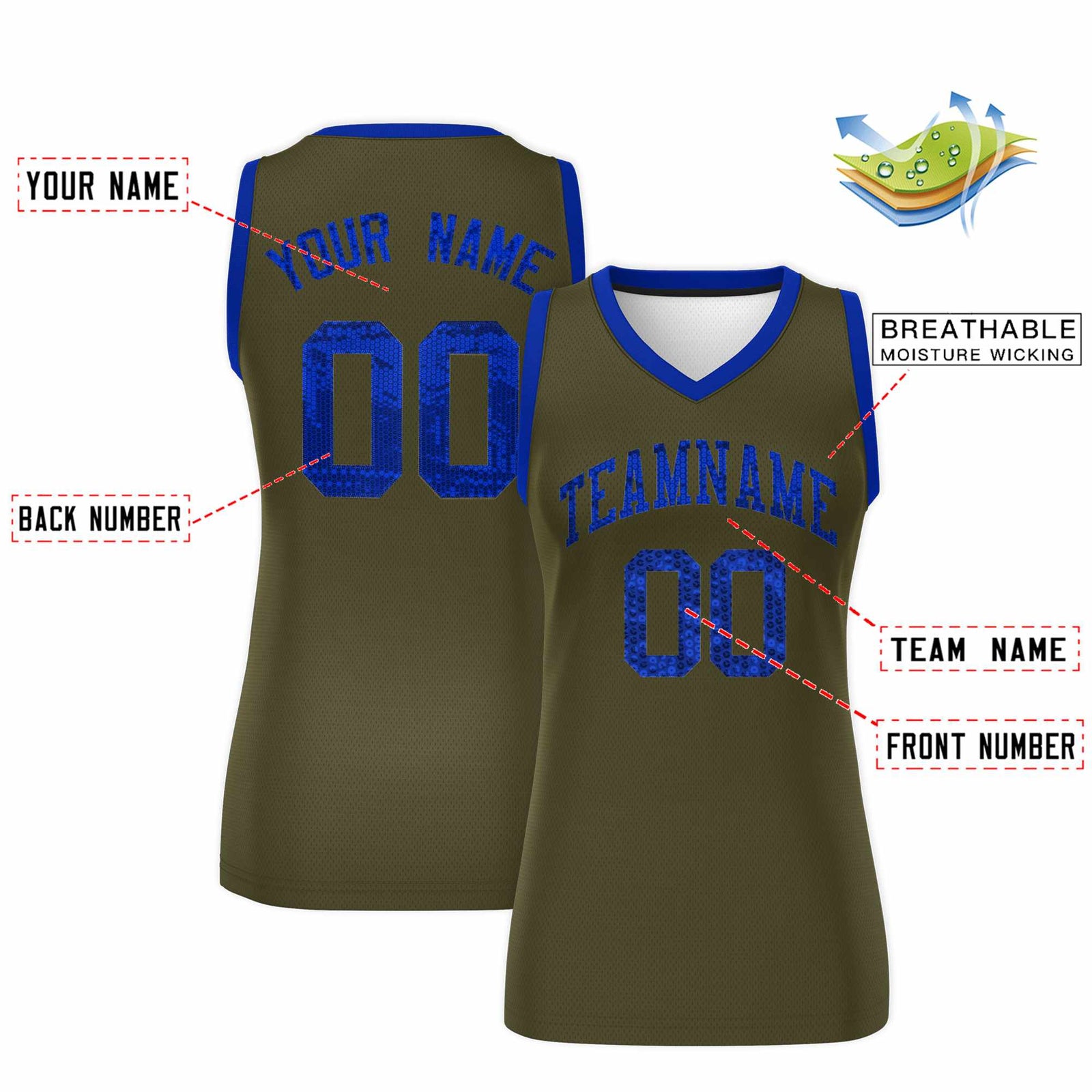 Custom Olive Royal Women Netball Sequined Dress