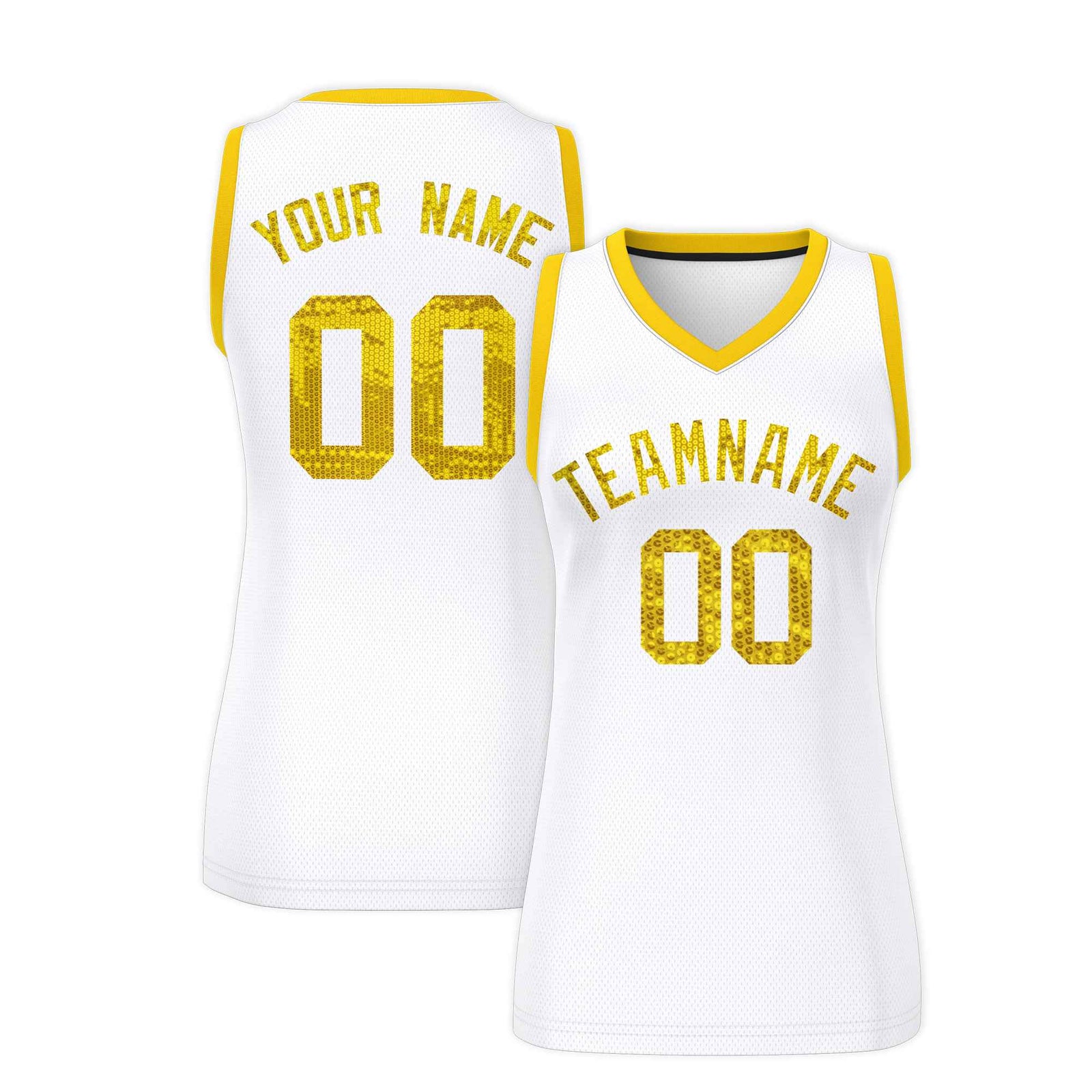 Custom White Gold Women Netball Sequined Dress