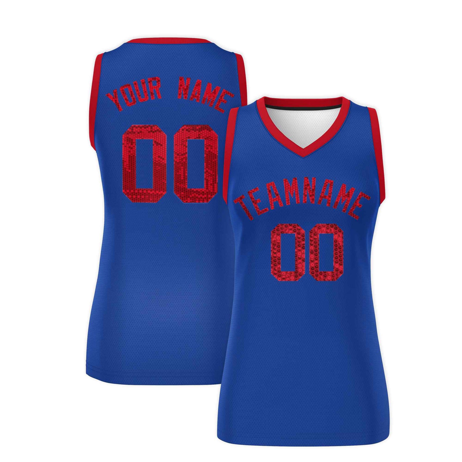 Custom Royal Red Women Netball Sequined Dress