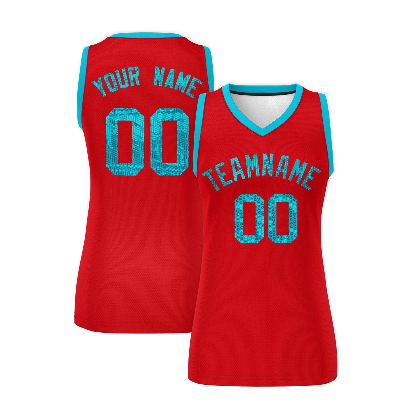 Custom Red Sky Blue Women Netball Sequined Dress