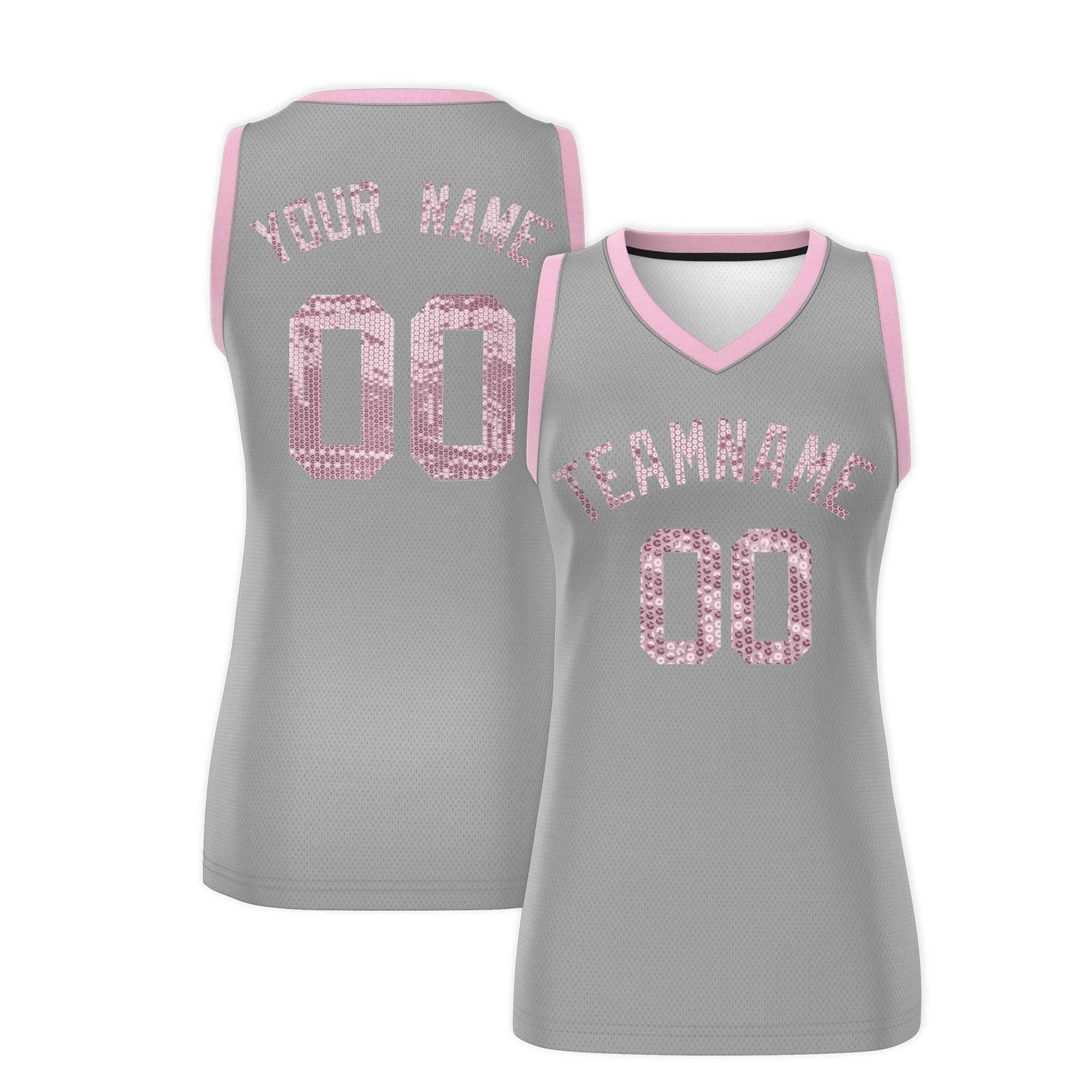 Custom Silver Light Pink Women Netball Sequined Dress