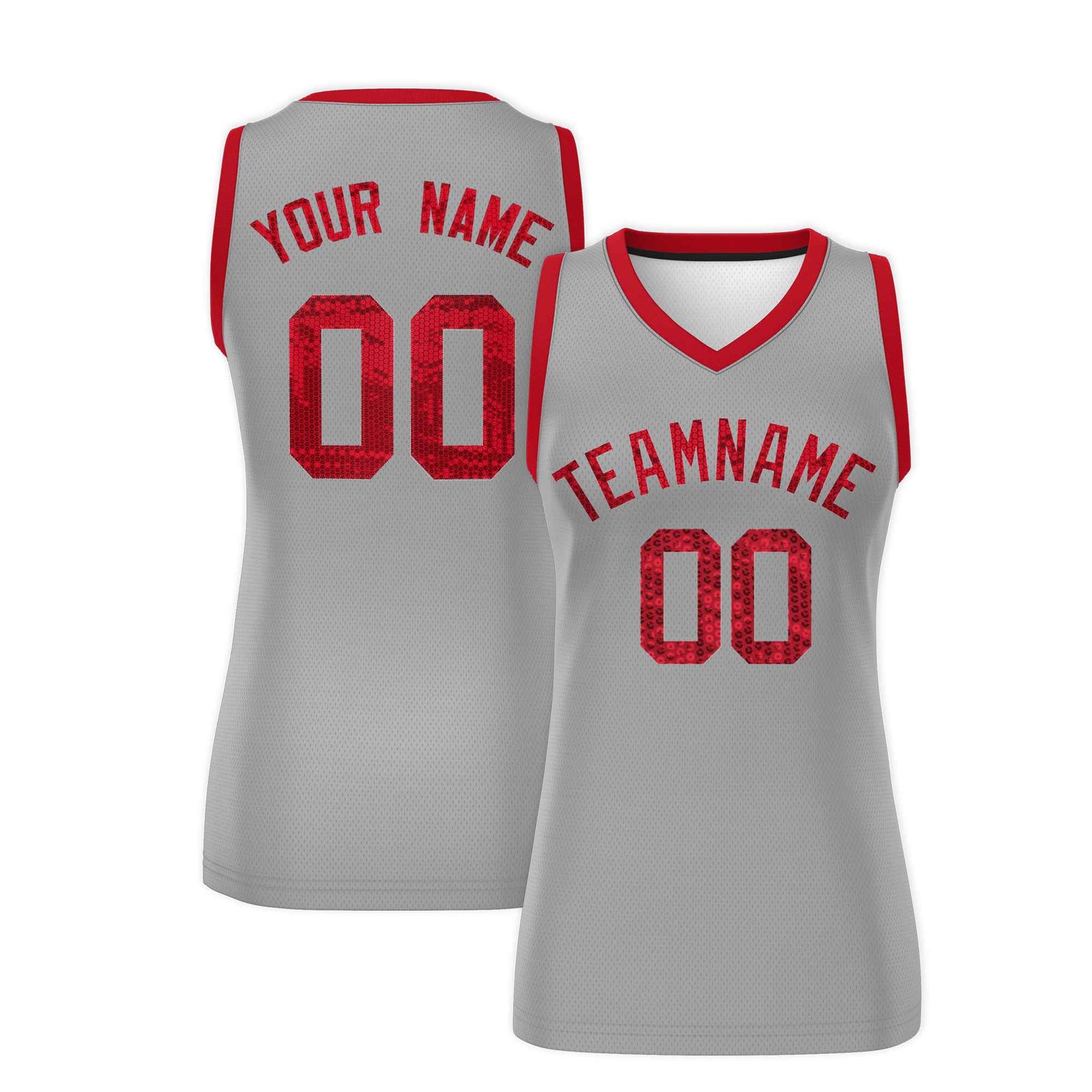 Custom Silver Red Women Netball Sequined Dress