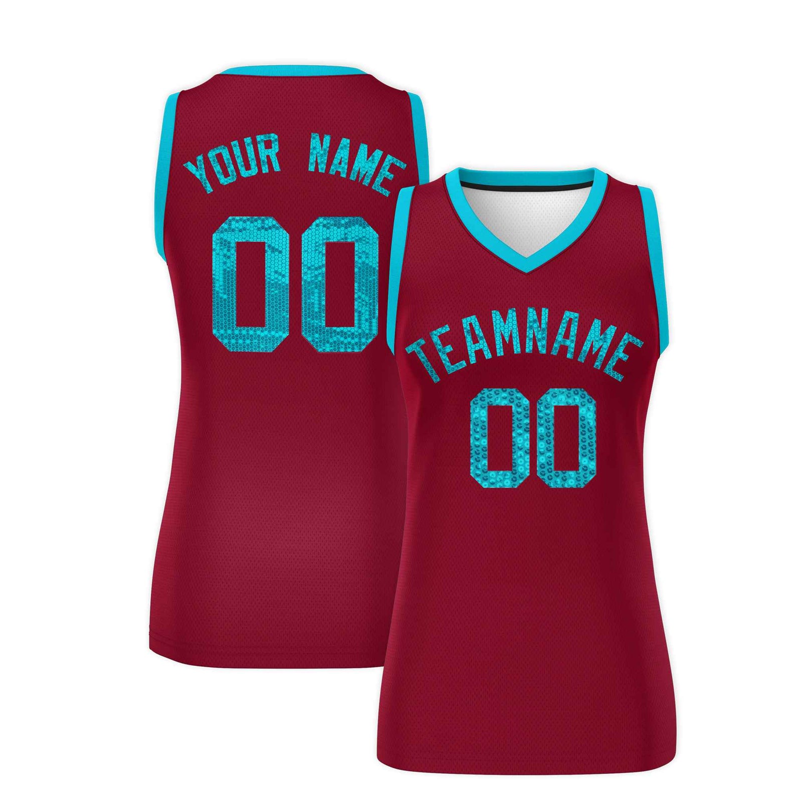Custom Crimson Sky Blue Women Netball Sequined Dress