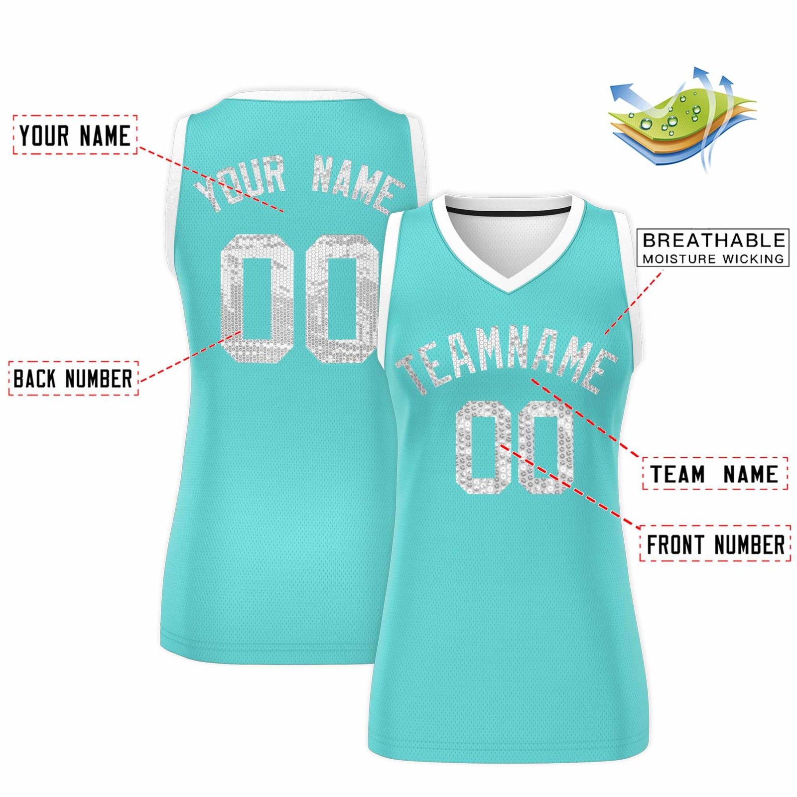 Custom Bright Green White Women Netball Sequined Dress