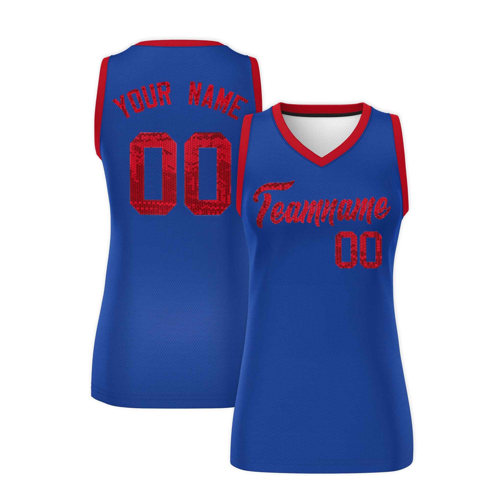 Custom Royal Red Women Netball Sequined Dress