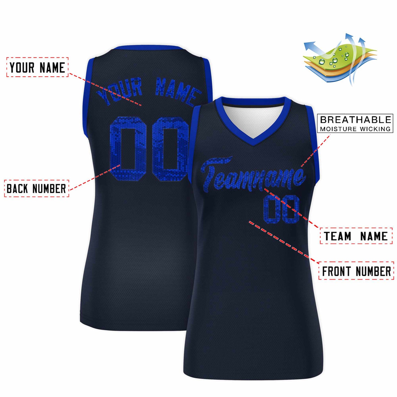 Custom Navy Royal Women Netball Sequined Dress