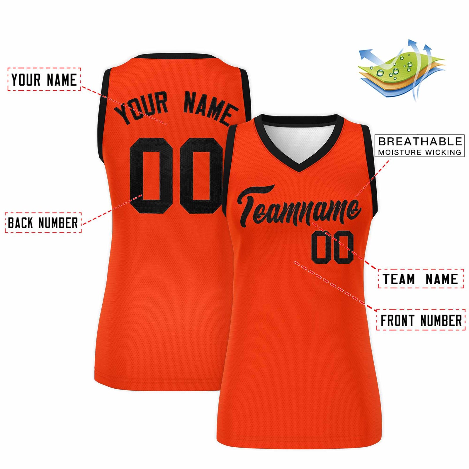 Custom Orange Black Women Netball Sequined Dress