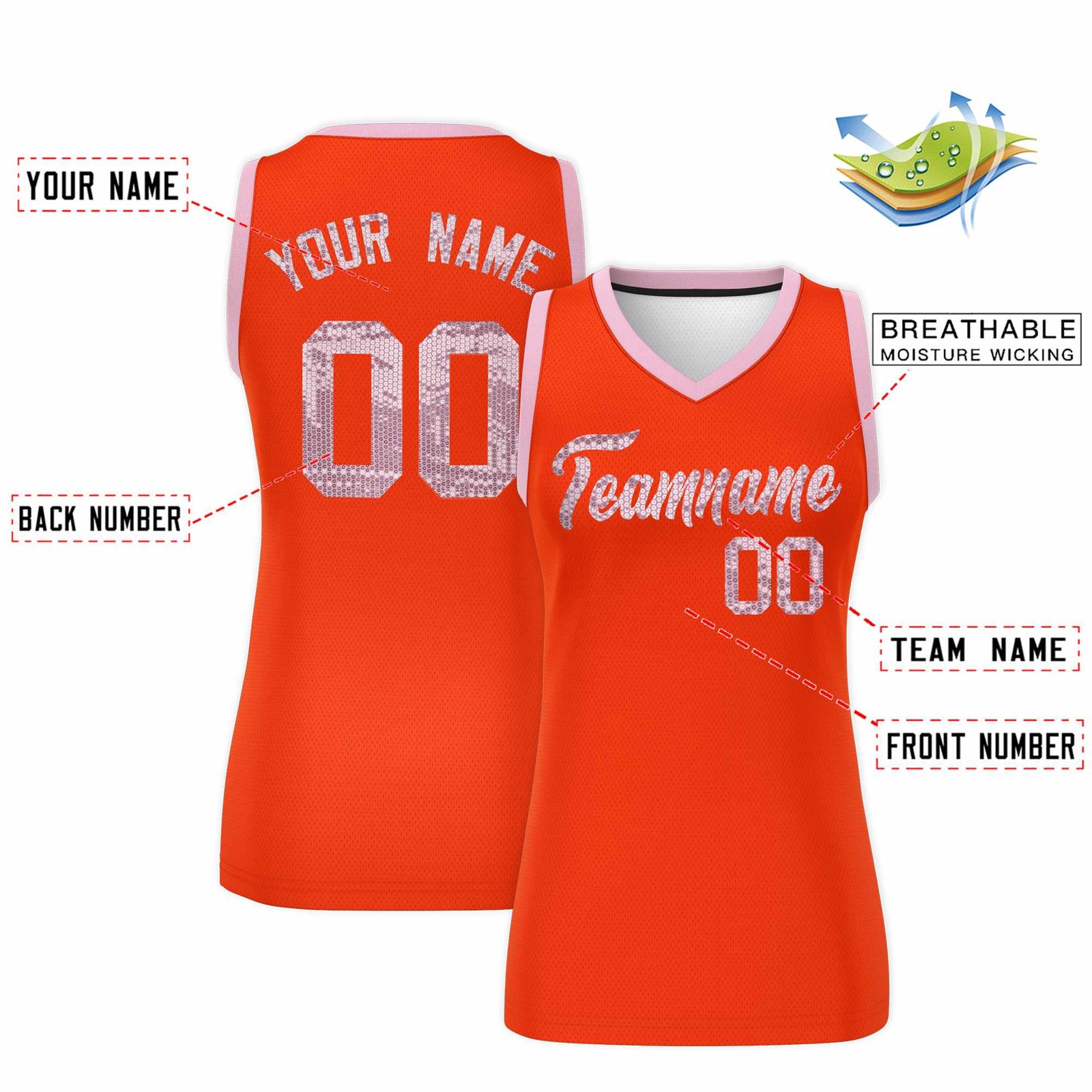 Custom Orange Light Pink Women Netball Sequined Dress