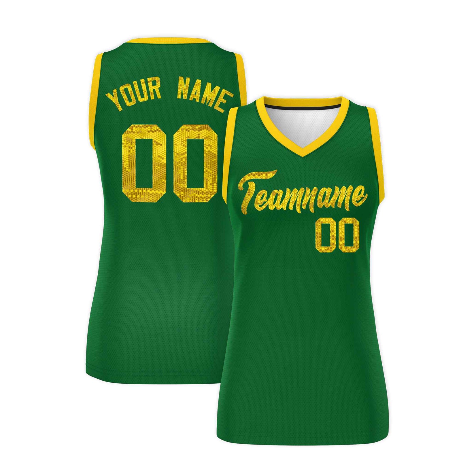 Custom Kelly Green Gold Women Netball Sequined Dress