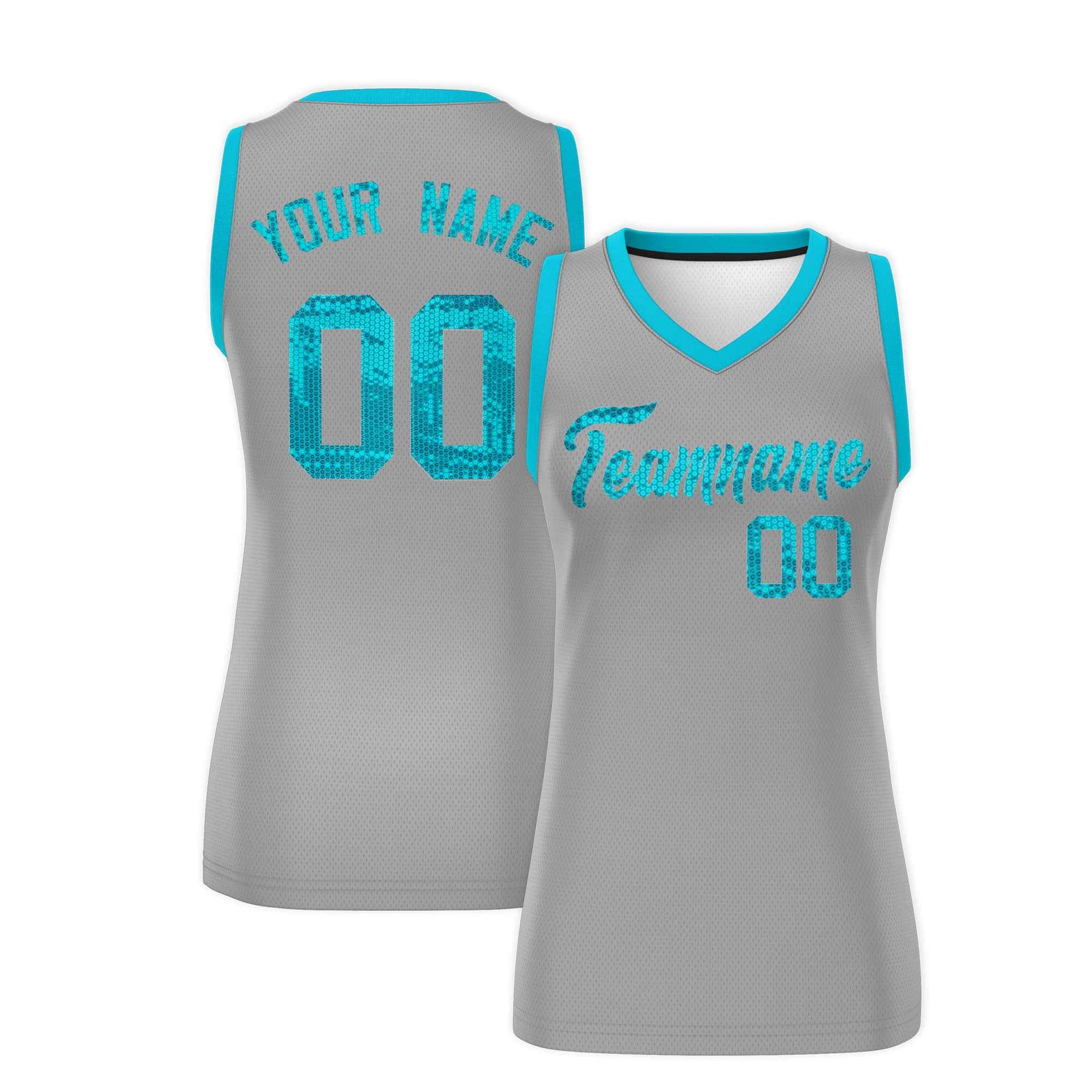 Custom Silver Sky Blue Women Netball Sequined Dress