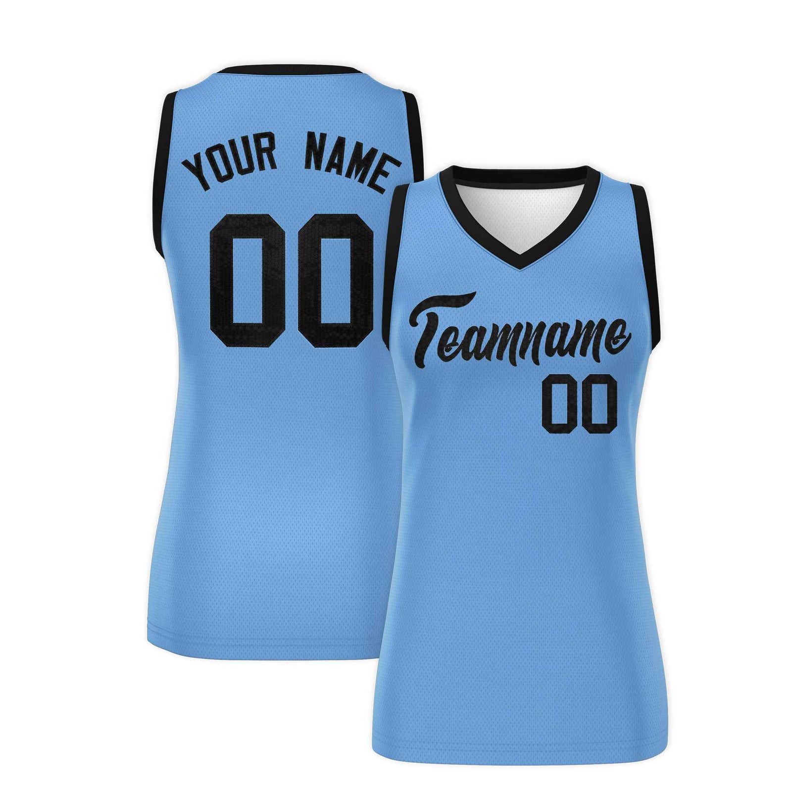 Custom Light Blue Black Women Netball Sequined Dress