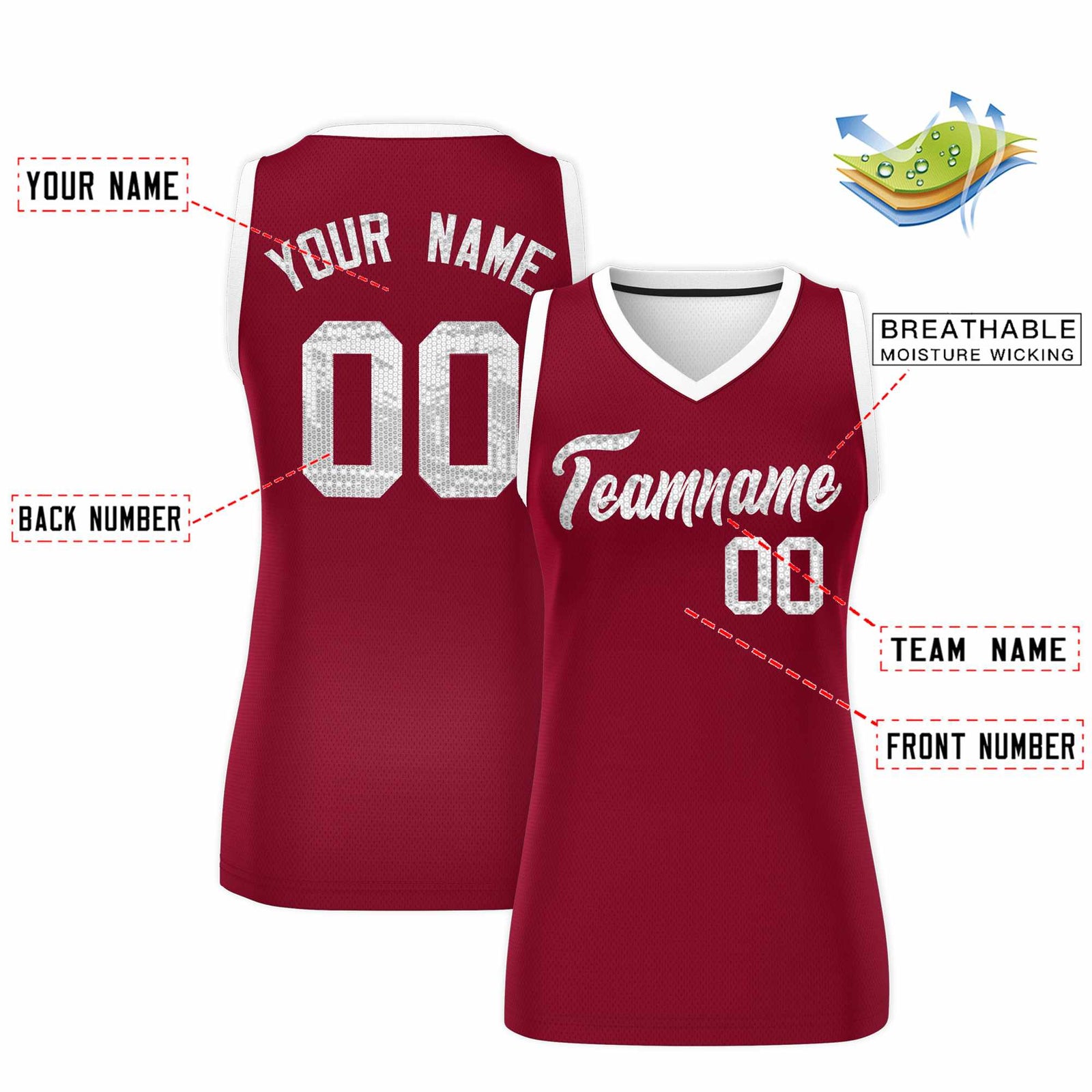 Custom Crimson White Women Netball Sequined Dress